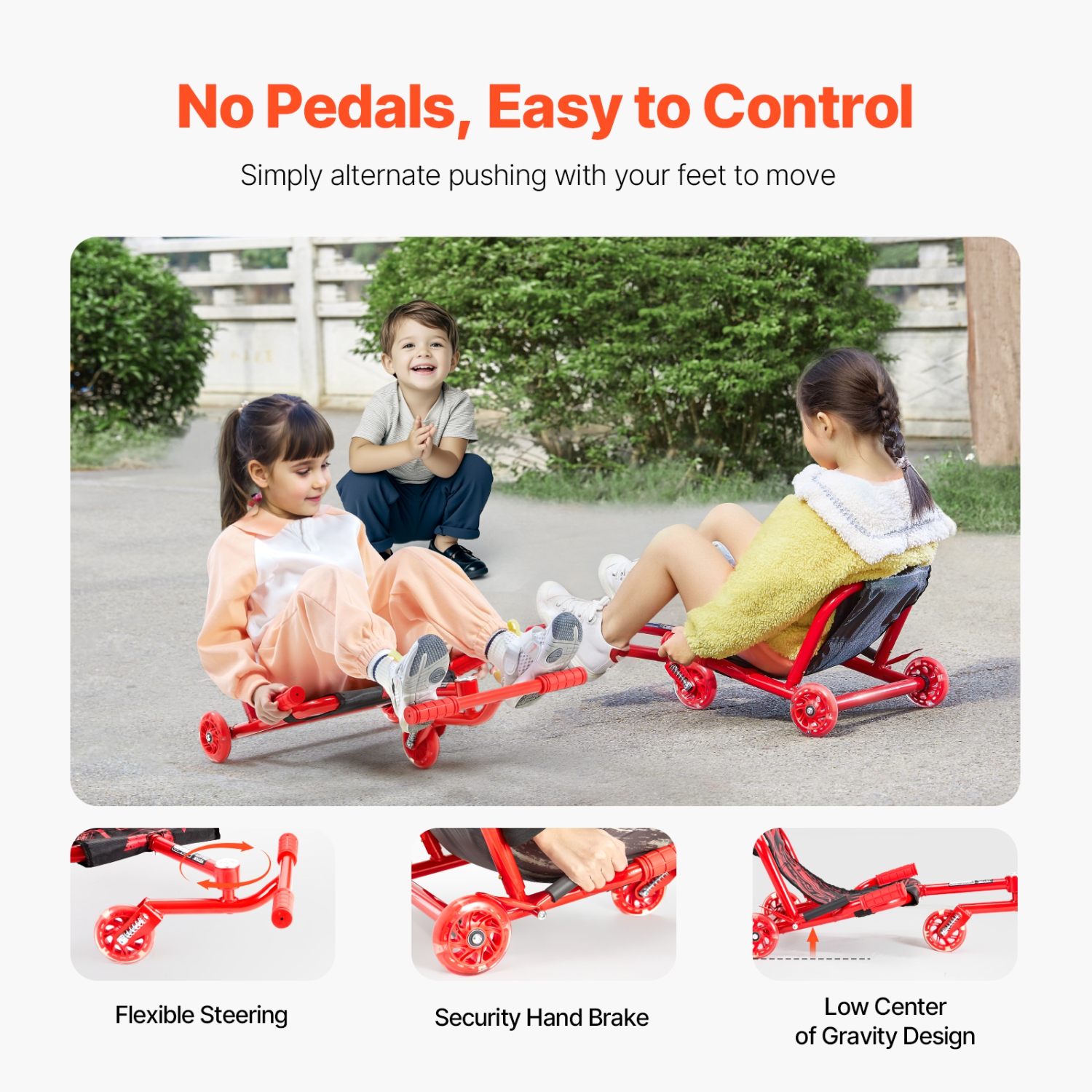 VEVOR Ride on Scooter, Load Capacity of 132 lbs, Swing Side-to-Side for Amazing Ride Powered by Zig-Zag Motion, Ride on Drifting Toy for Ages 4+,
