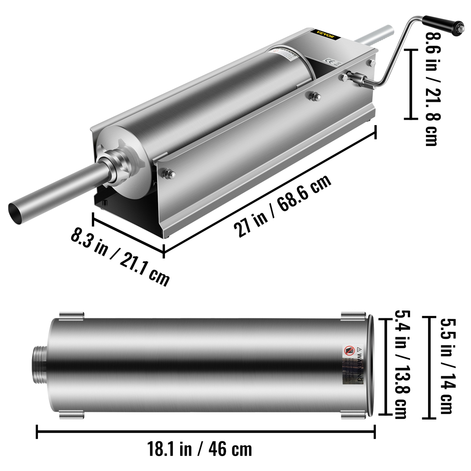 VEVOR 7 L / 15 LBS Manual Sausage Stuffer, Horizontal Sausage Machine, Dual-Speed Meat Stuffer, Made of Food-Grade 304 Stainless Steel, Includes 5
