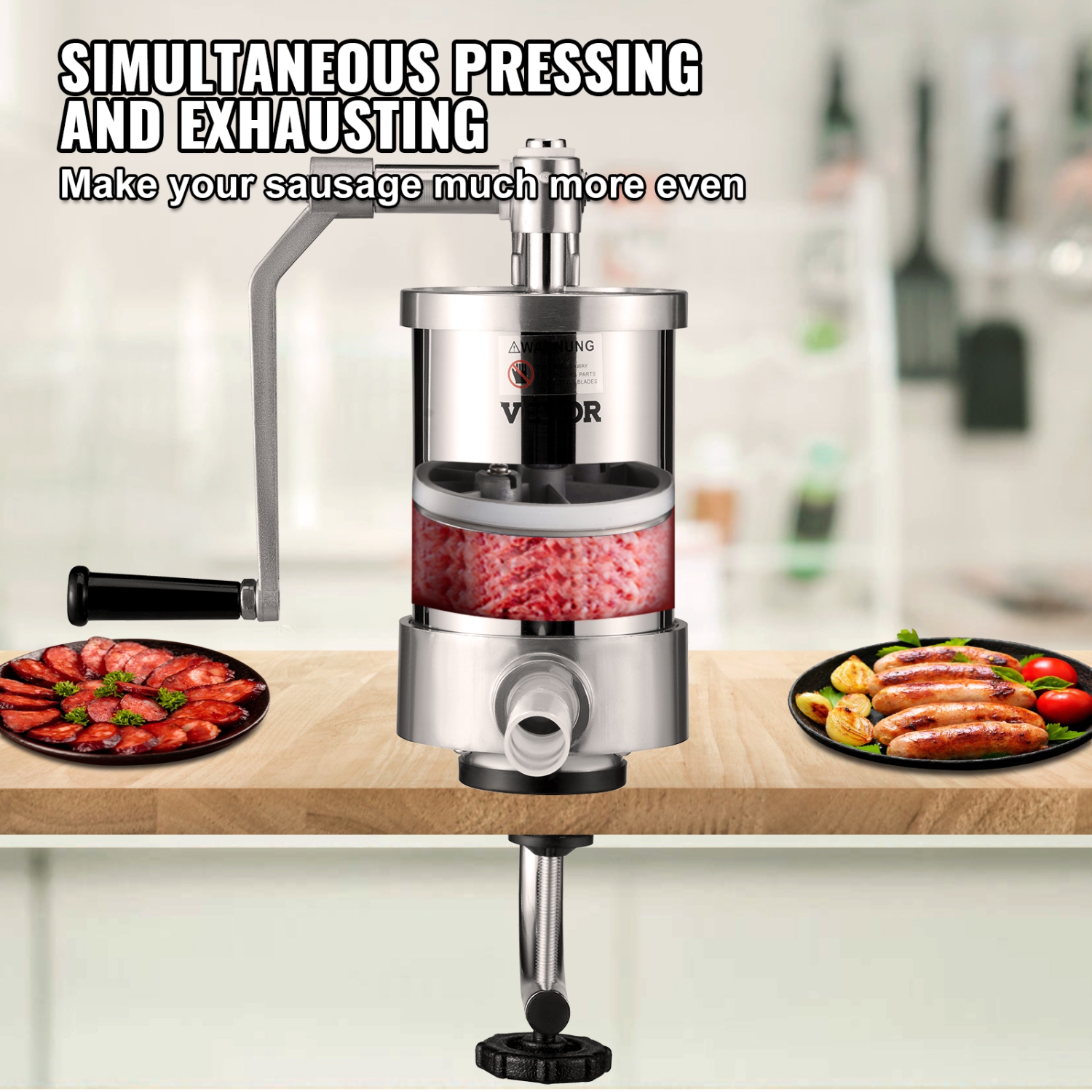 VEVOR 2.5LBS/1.5L Capacity Sausage Stuffer, 304 Stainless Steel Vertical Sausage Stuffer, Sausage Filling Machine with 3 Stuffing Tubes, Suction Base