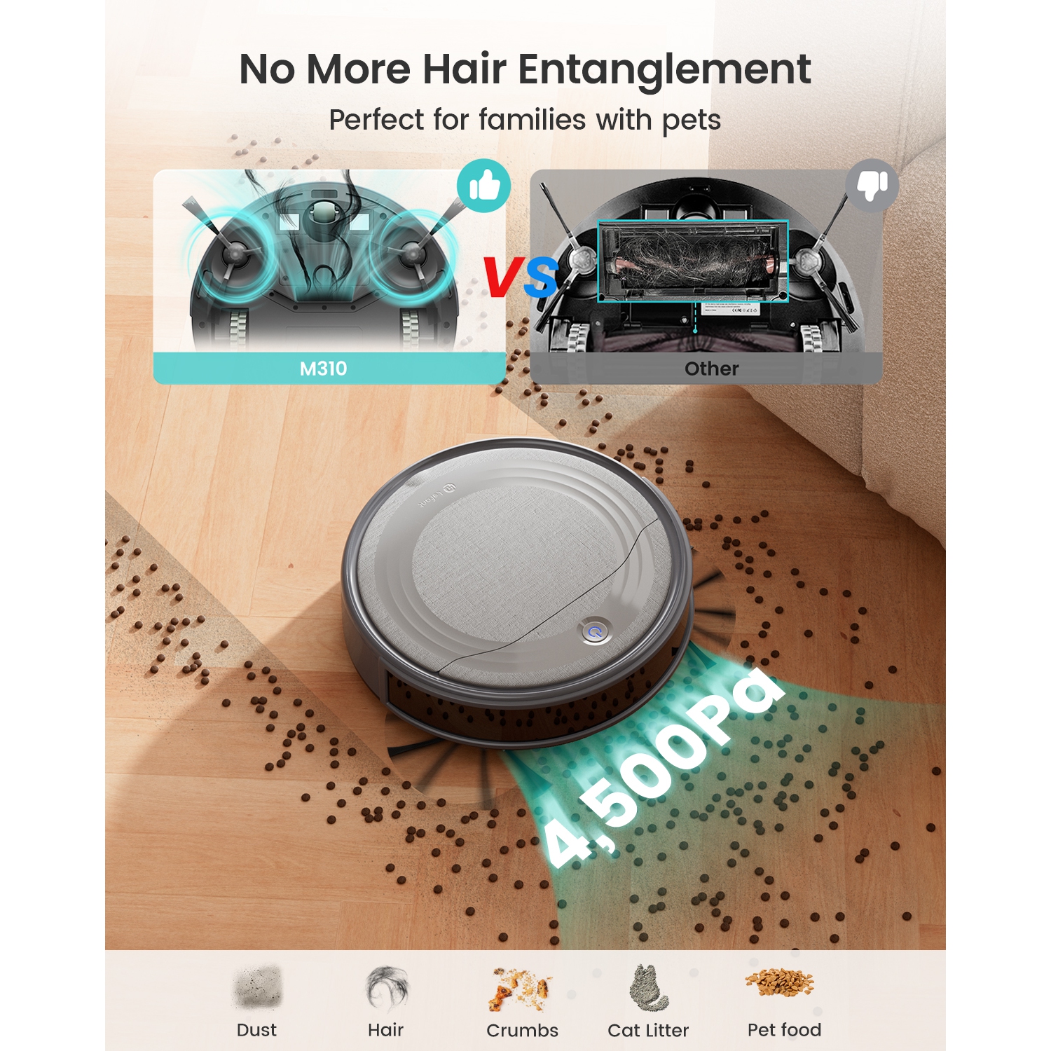 Lefant Robot Vacuum Cleaner with 4500Pa Suction, APP/Remote/Voice Control,Ideal for Pet hair, M310