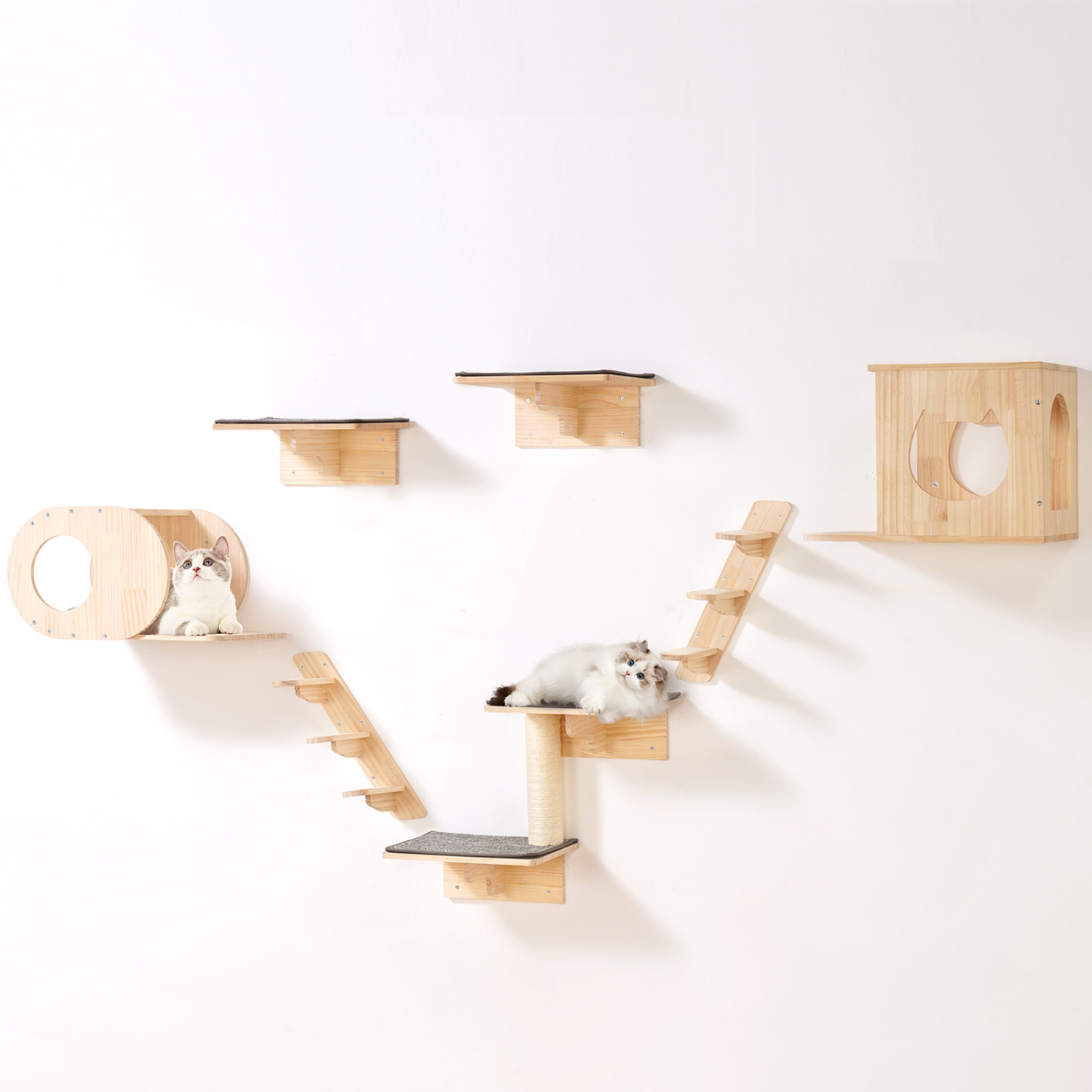 VEVOR Wall Mounted Cat Shelves, Cat Wall Shelves and Perches with Jumping Boards, Cat Beds,Hammocks & Cat Tree,Cat Furniture and Shelves up to 40 lbs