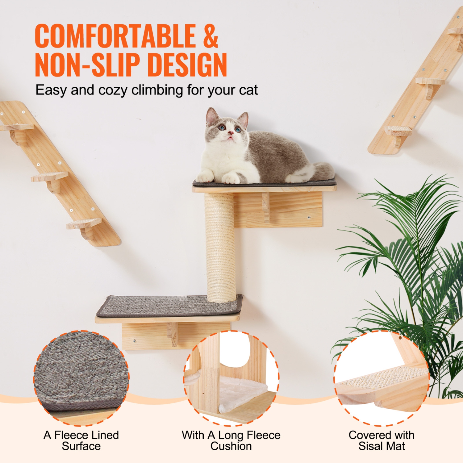 VEVOR Wall Mounted Cat Shelves, Cat Wall Shelves and Perches with Jumping Boards, Cat Beds,Hammocks & Cat Tree,Cat Furniture and Shelves up to 40 lbs