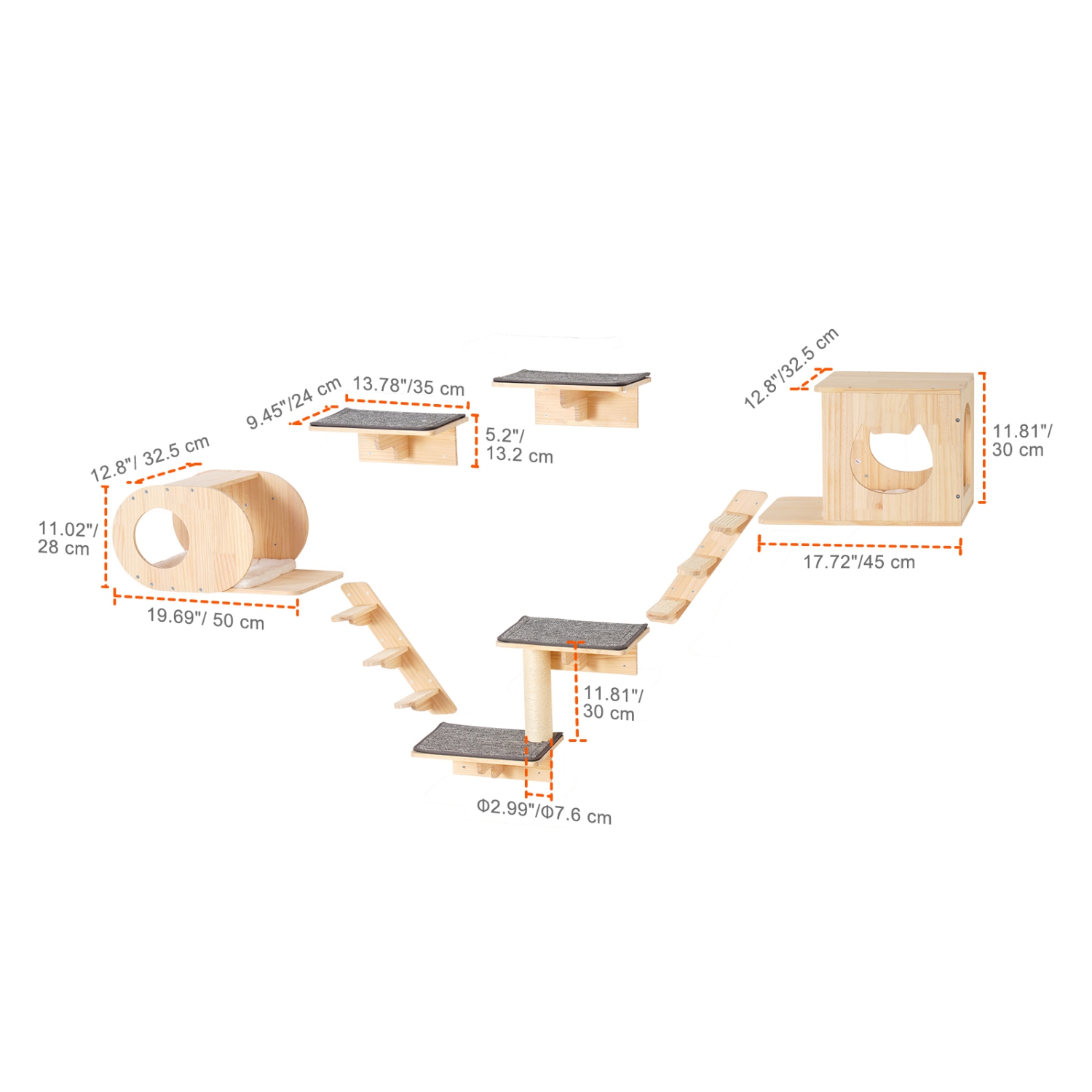 VEVOR Wall Mounted Cat Shelves, Cat Wall Shelves and Perches with Jumping Boards, Cat Beds,Hammocks & Cat Tree,Cat Furniture and Shelves up to 40 lbs