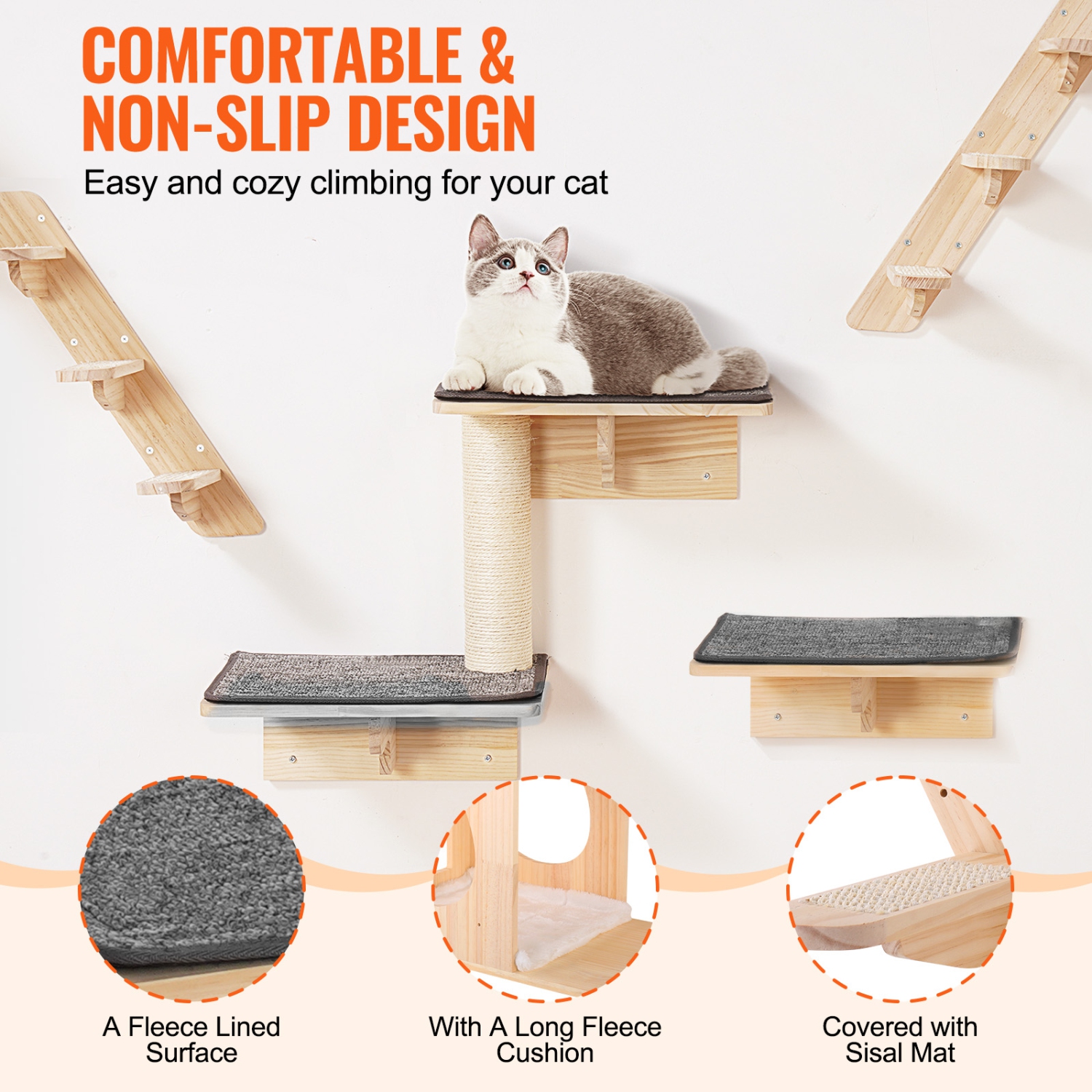 VEVOR Wall Mounted Cat Shelves,Cat Wall Shelves and Perches with Jumping Boards, Cat Beds, Hammocks & Cat Tree, Cat Furniture and Shelves up to 40