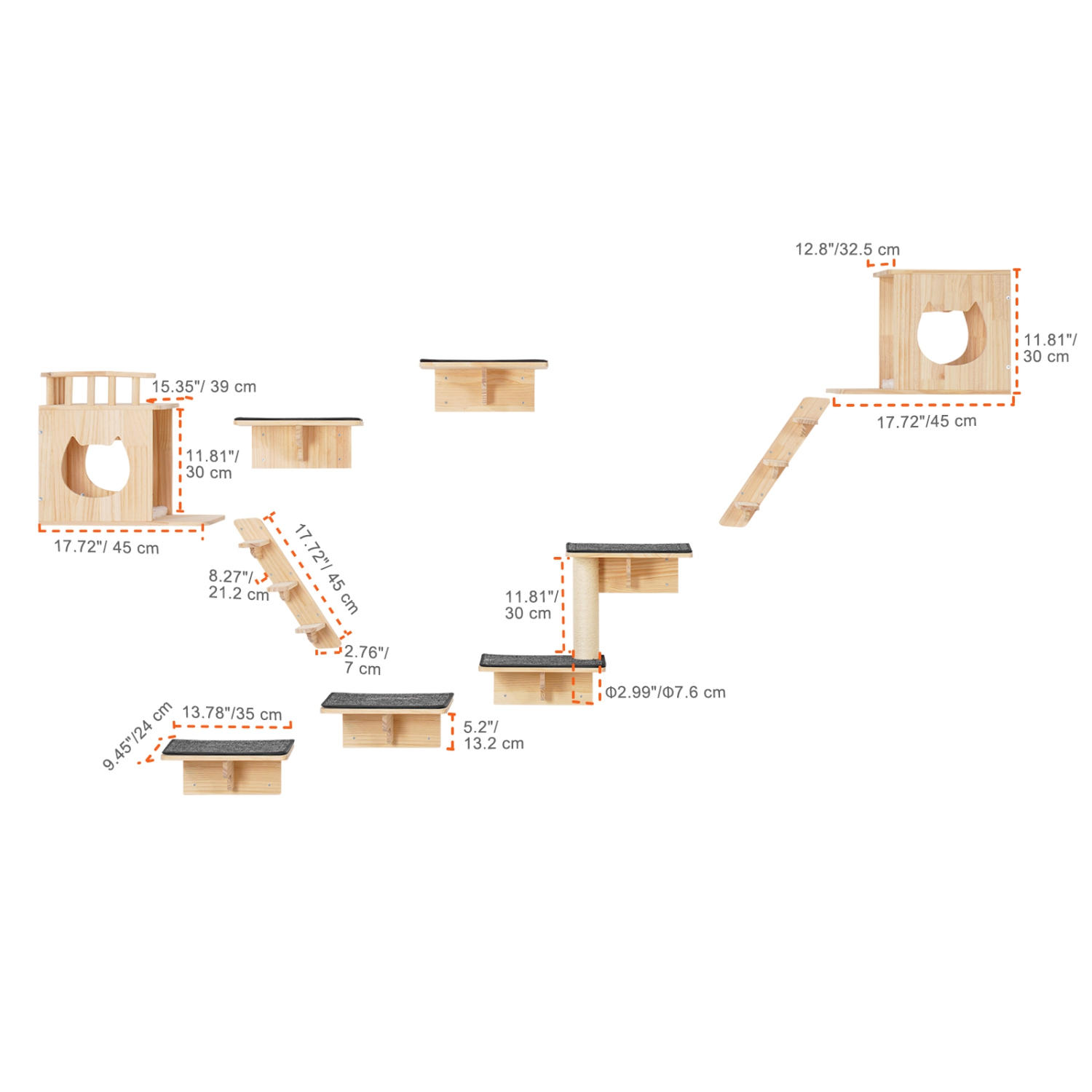 VEVOR Wall Mounted Cat Shelves,Cat Wall Shelves and Perches with Jumping Boards, Cat Beds, Hammocks & Cat Tree, Cat Furniture and Shelves up to 40
