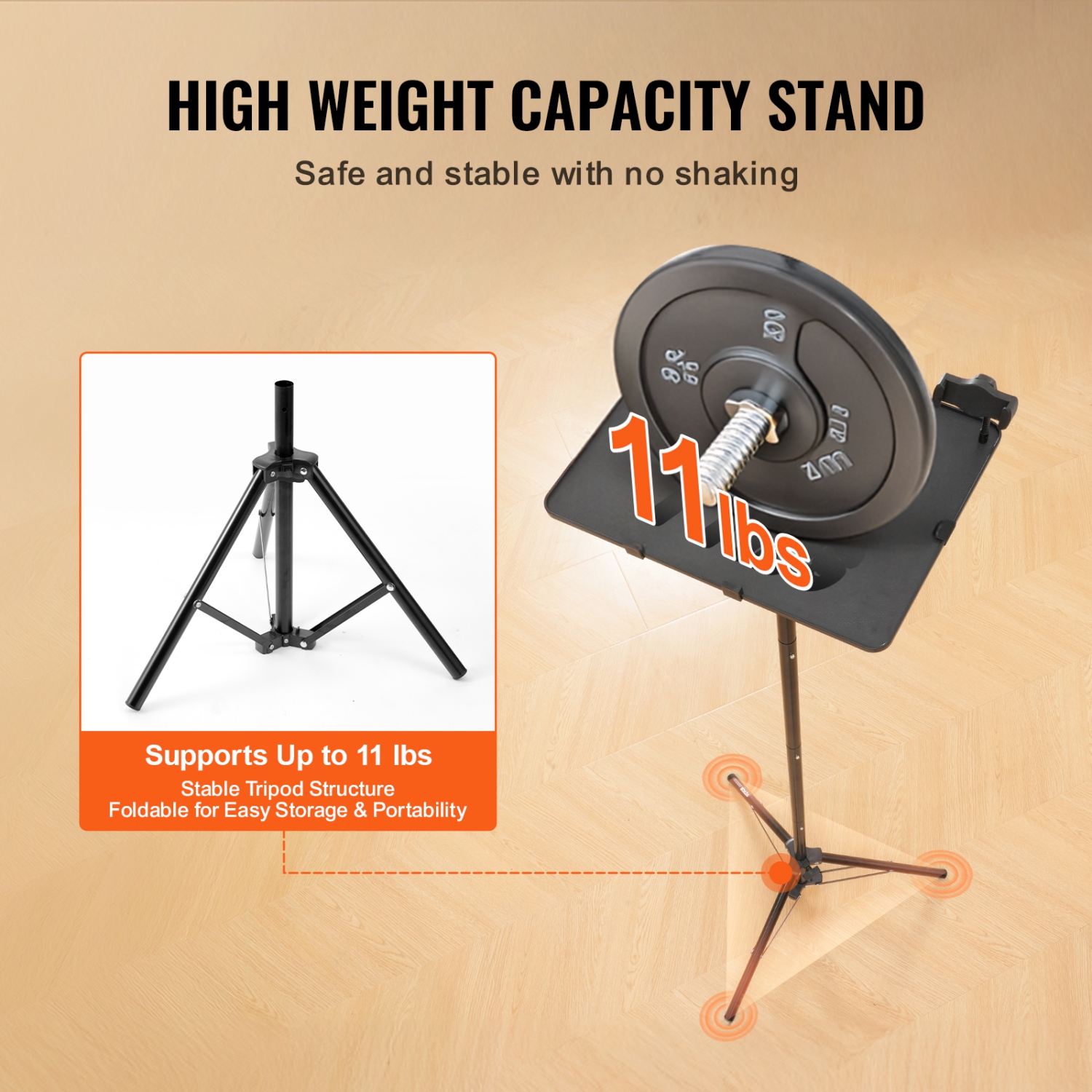 VEVOR Projector Stand, Laptop Stand Tripod Adjustable Height from 26.97 to 63 in, Portable Projector Tripod Stand with Tray & Gooseneck Phone Holder,
