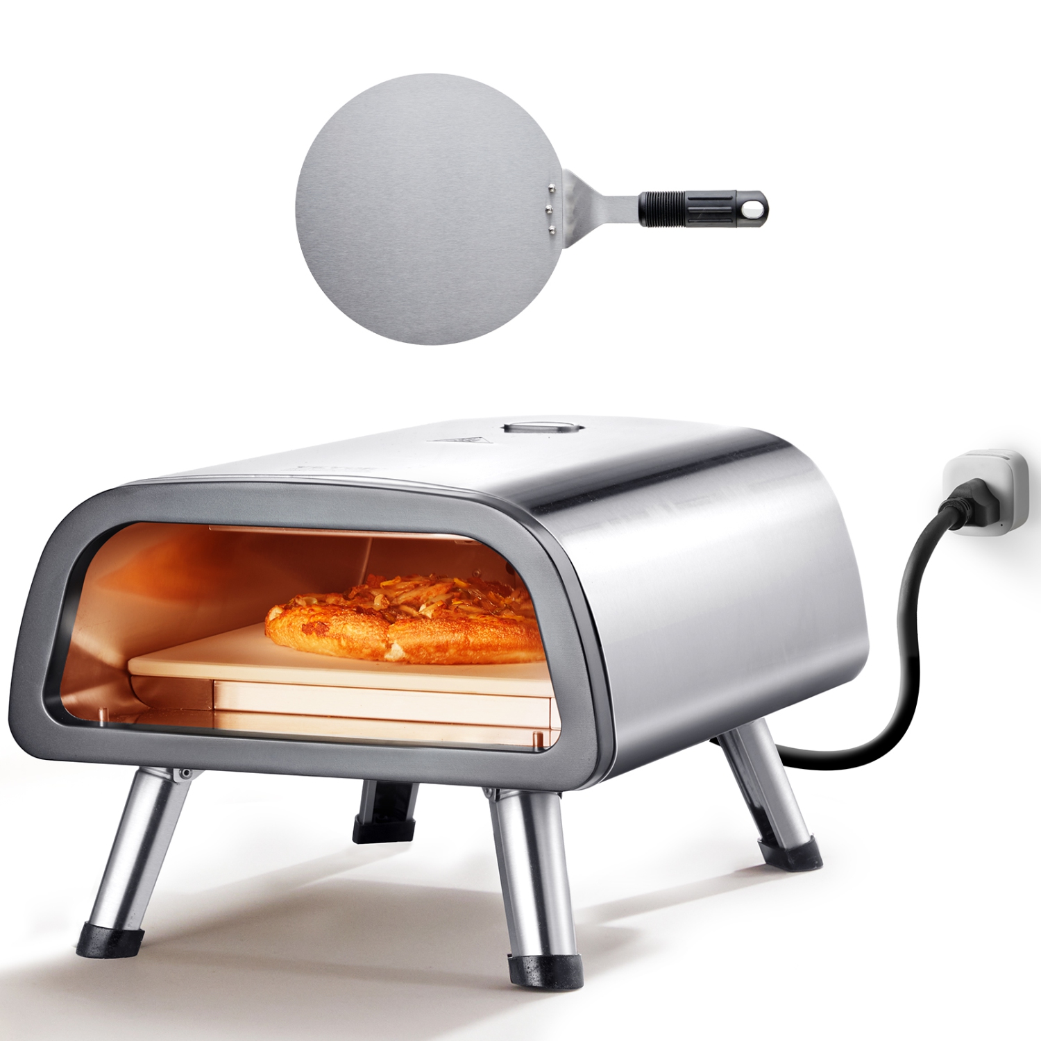 VEVOR 12" Electric Pizza Oven Countertop, Stainless Steel Pizza Maker Machine with Pizza Stone and Spatula,Heats up to 850°F, Multipurpose Indoor &