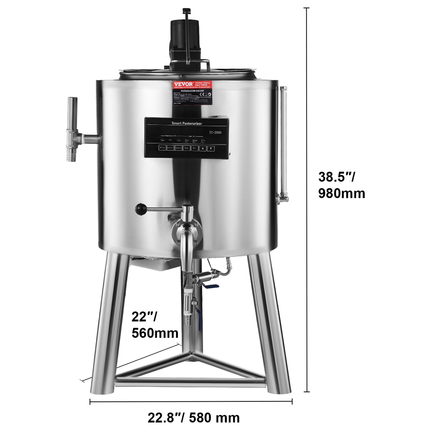 VEVOR 30L Milk Pasteurizer , Commercial Milk Pasteurization Machine, Food Grade 304 Stainless Steel, Professional Pasteurization with Time and