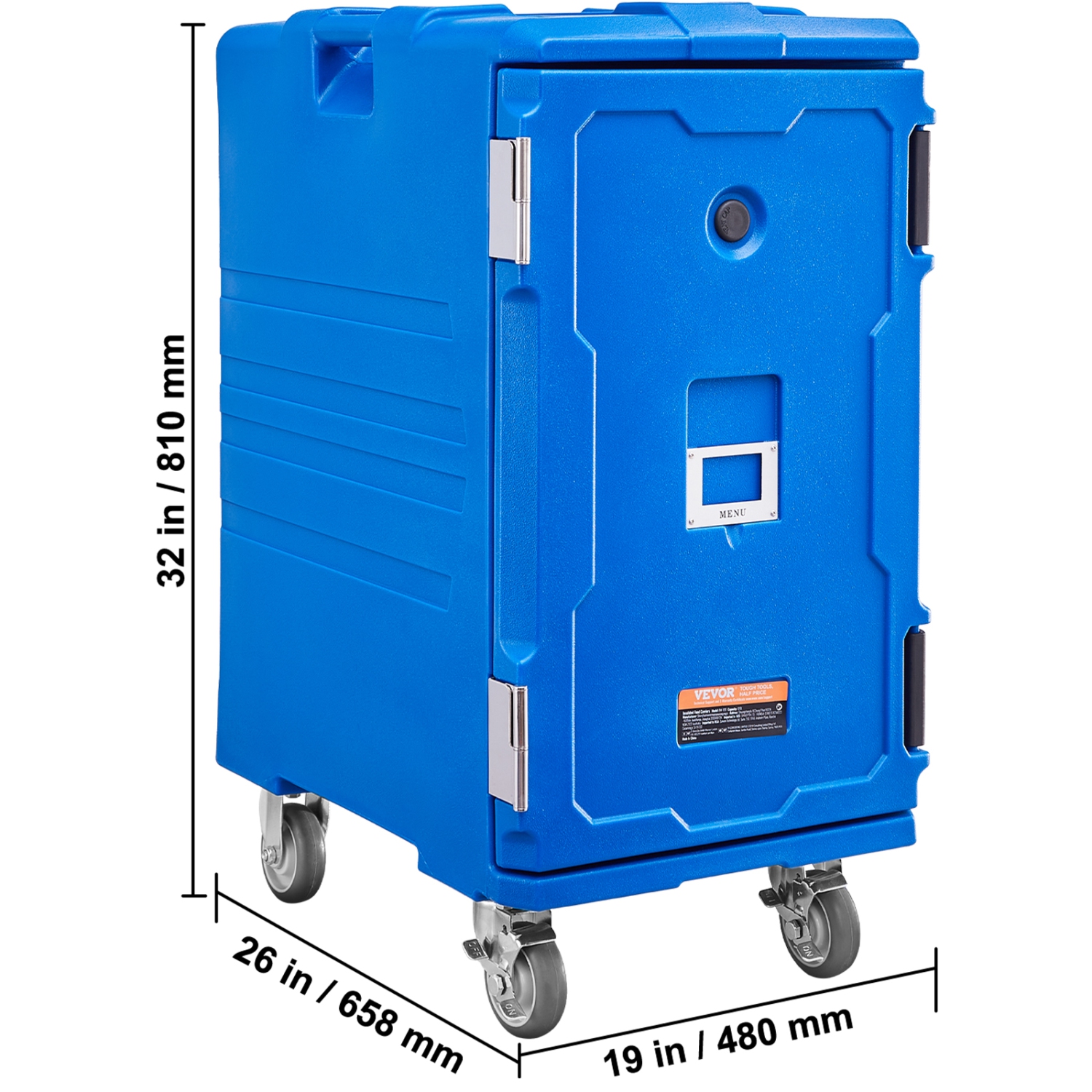 VEVOR 127 Qt Insulated Food Pan Carrier, Food Box Carrier with Double Buckles, Front Loading Food Warmer with Handles, End Loader with Wheels for