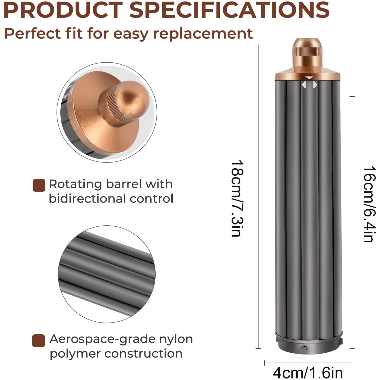 40mm Long Barrel Attachment for Dyson,Curling Iron Replacement Compatible with Dyson,Adjustable Bidirectional Curling Iron Attachment,for Voluminous