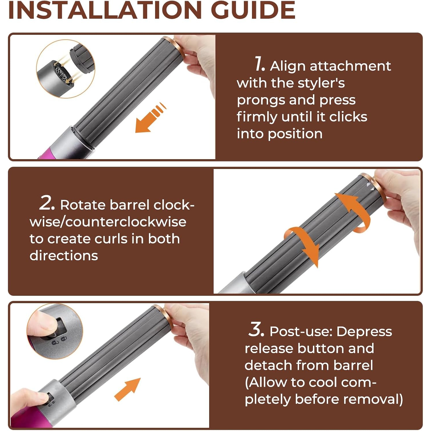 40mm Long Barrel Attachment for Dyson,Curling Iron Replacement Compatible with Dyson,Adjustable Bidirectional Curling Iron Attachment,for Voluminous