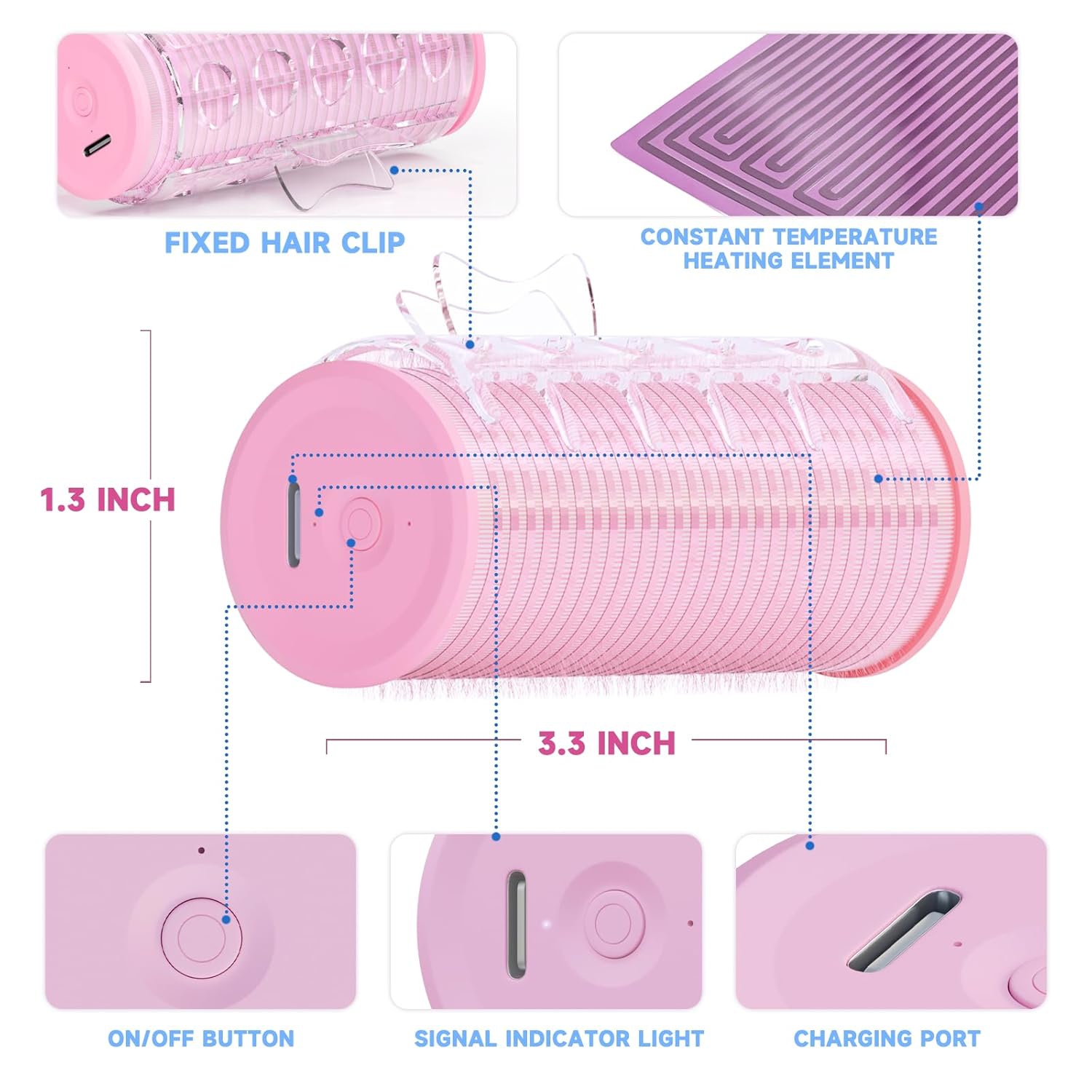 Rechargeable Electric Hair Rollers,2PCS Mini USB Heated Bangs Roller,Portable Bangs Curler for Hair Styling,Cordless Heated Hair Curler