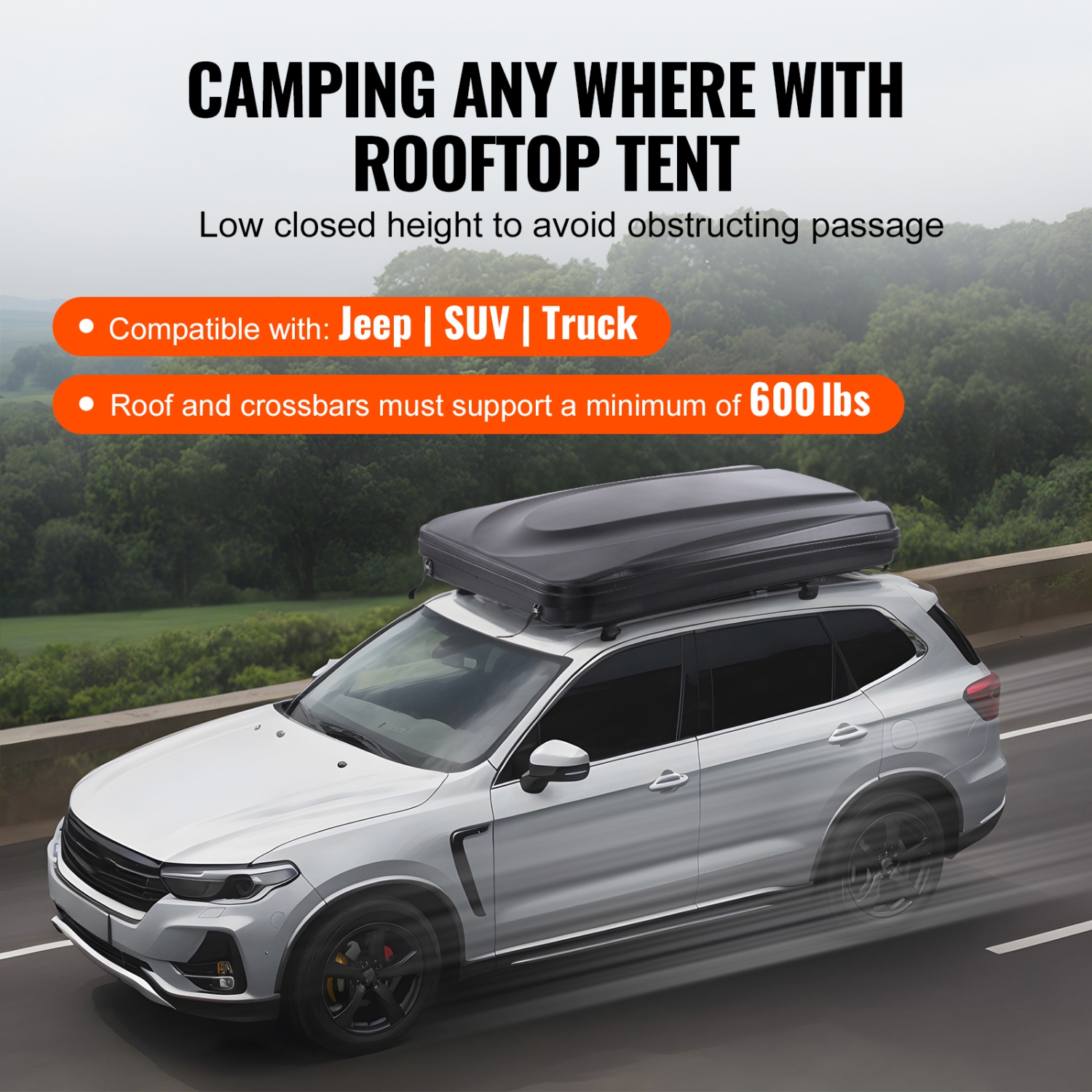 VEVOR Rooftop Tent Hard Shell, Naturnest Rooftop Tent Hardshell for 2-3 Person, Hard Shell Roof Top Tent with Telescopic Ladder Thick Mattress,