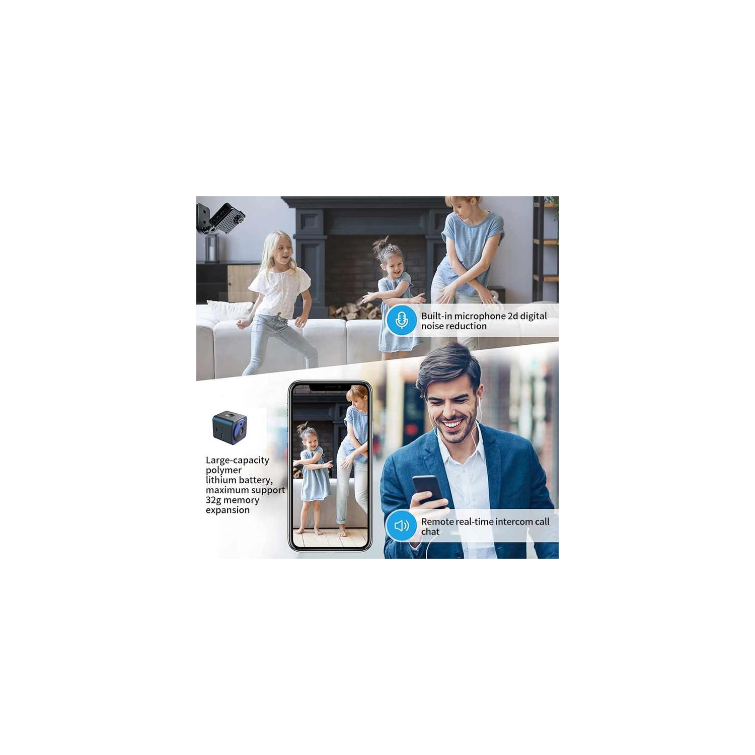 AS02 camera home security wifi hd infrared night vision dv voice intercom small cube,As02 1080p hd 600mah battery two way intercom home security wifi