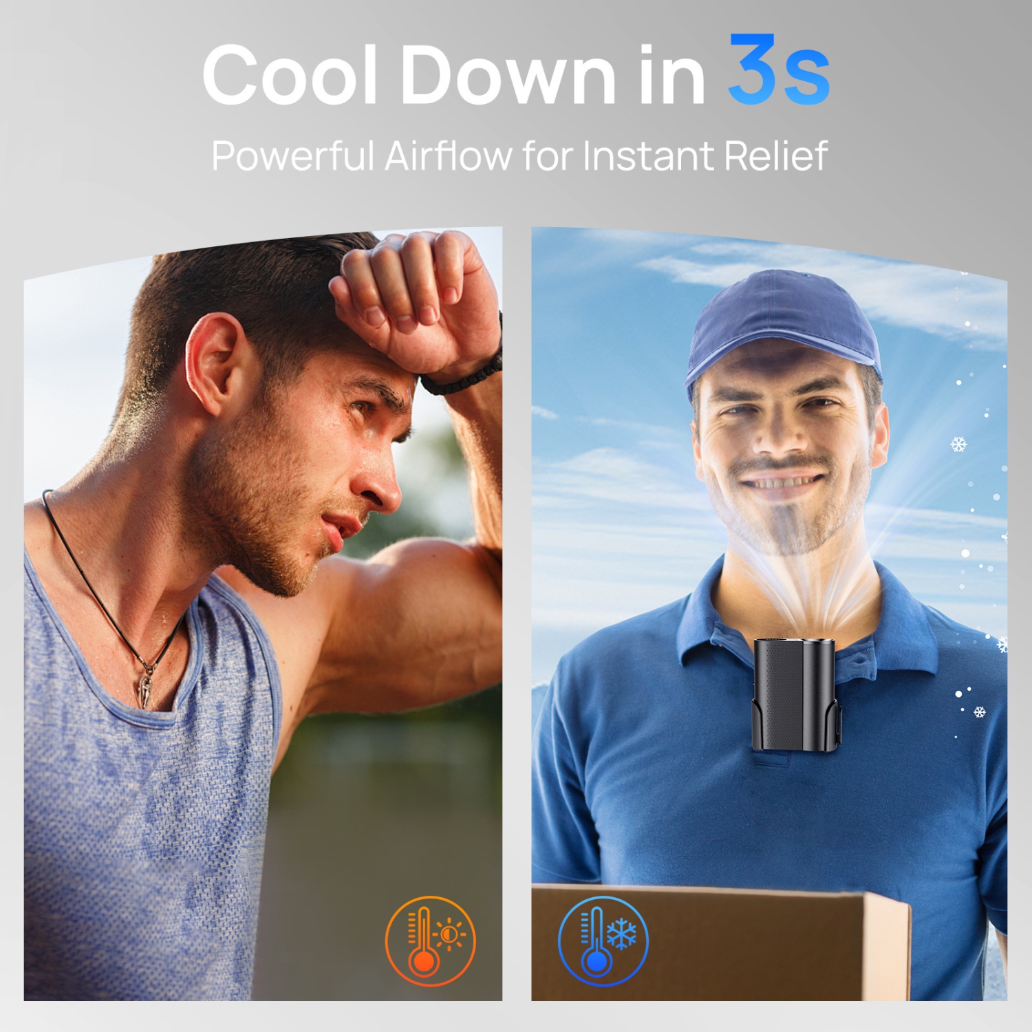 Portable waist clip fan rechargeable wearable neck fan mini with fan/strong wind speed cooling/100 wind speed-outdoor, indoor, construction site,