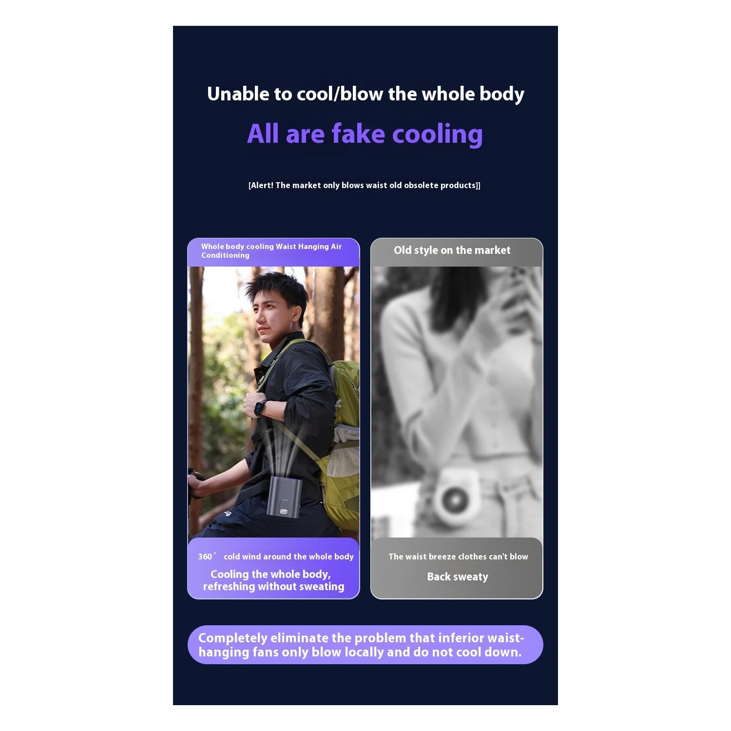 New waist hanging fan, touch lighting hanging neck small fan with LED display, night light, rechargeable wearable belt - single wind hanging waist