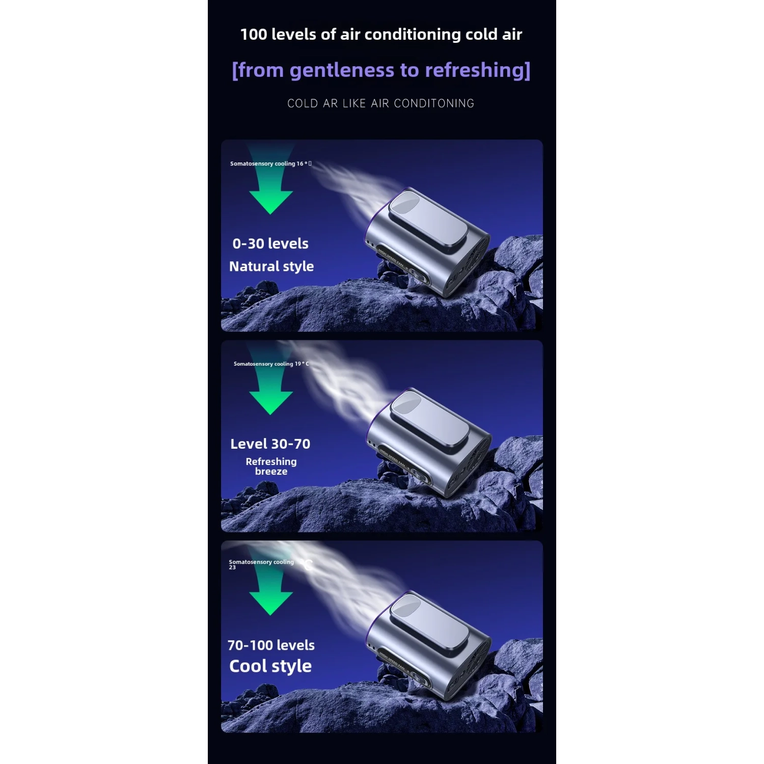 New waist hanging fan, touch lighting hanging neck small fan with LED display, night light, rechargeable wearable belt - single wind hanging waist