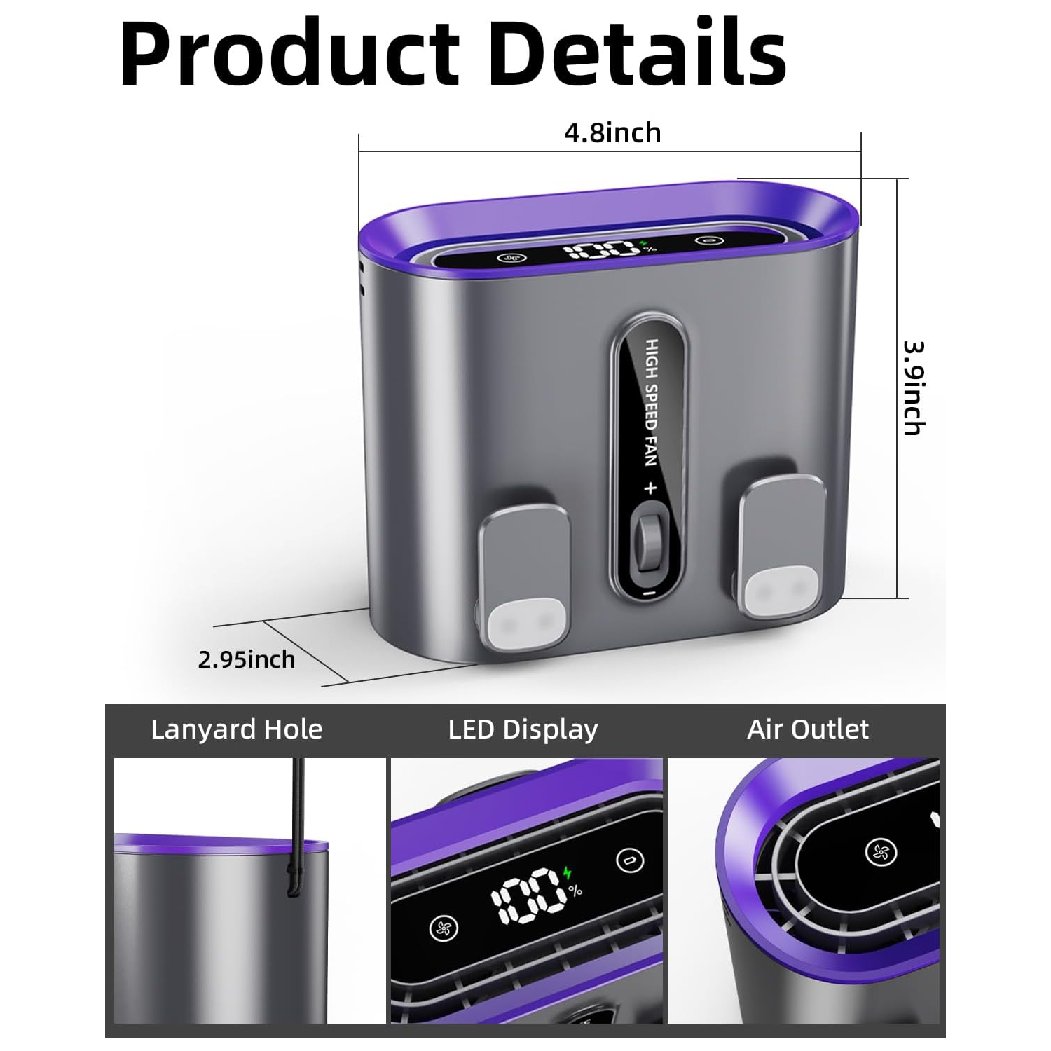 New waist hanging fan, touch lighting hanging neck small fan with LED display, night light, rechargeable wearable belt - double wind hanging neck