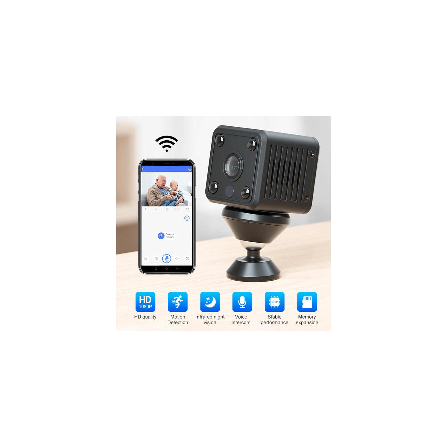 Caméra X6 Caméra de surveillance de surveillance HD vision nocturne Caméra Wi-Fi petit cube sans fil, lumière infrarouge de vision nocturne intégrée,