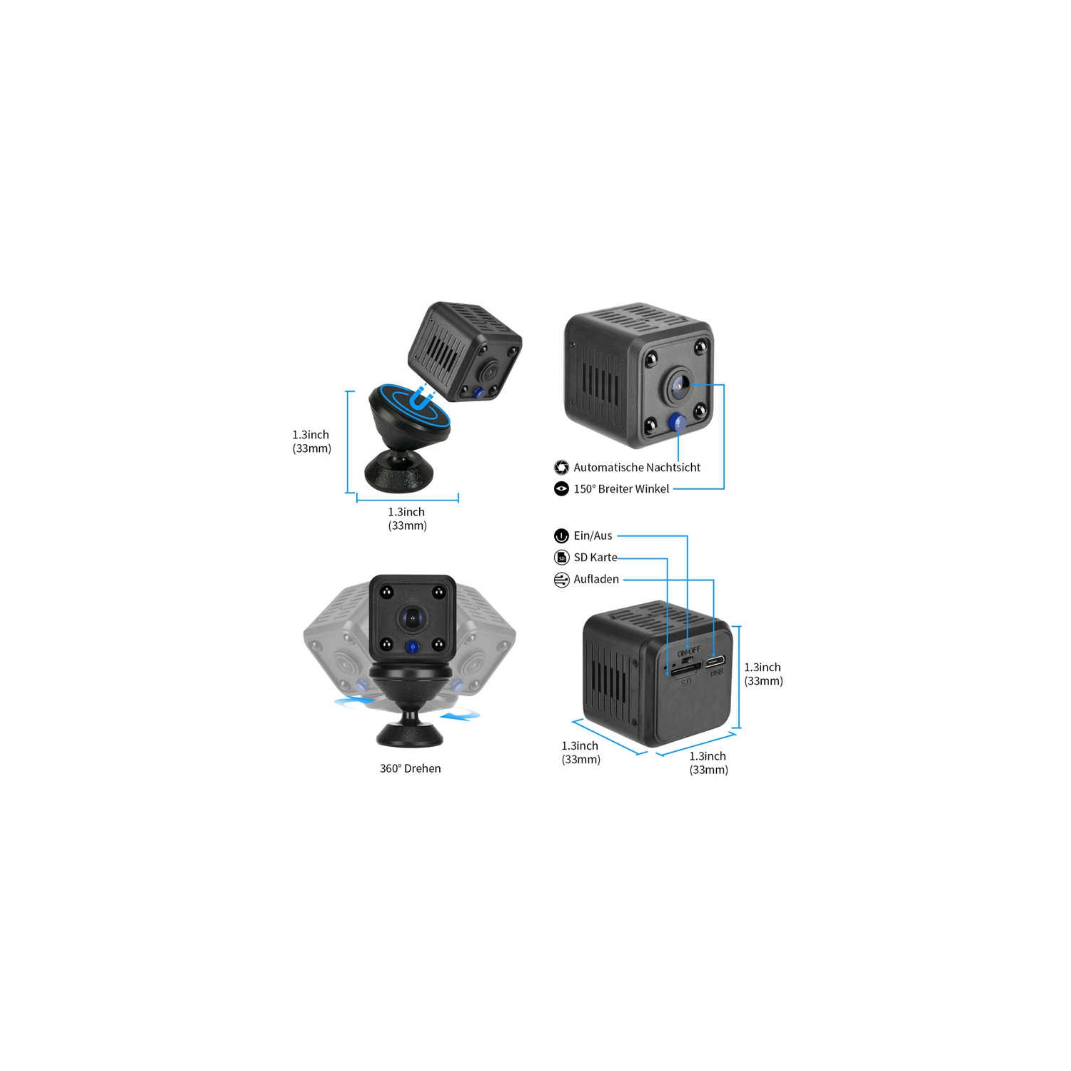 Caméra X6 Caméra de surveillance de surveillance HD vision nocturne Caméra Wi-Fi petit cube sans fil, lumière infrarouge de vision nocturne intégrée,