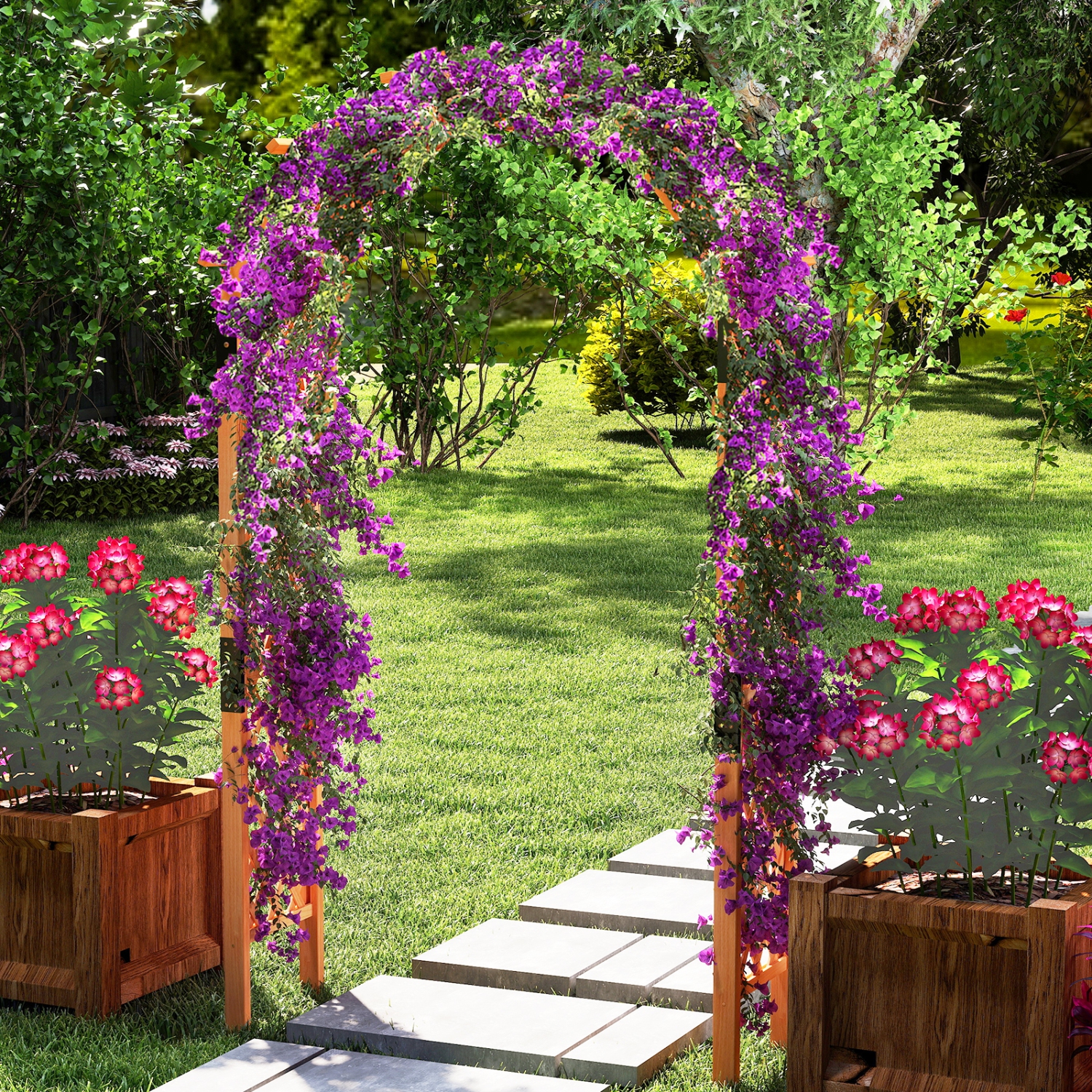 Gymax 7.7 FT Garden Arch Wooden Arbor Outdoor Wood Trellis for Climbing Plants