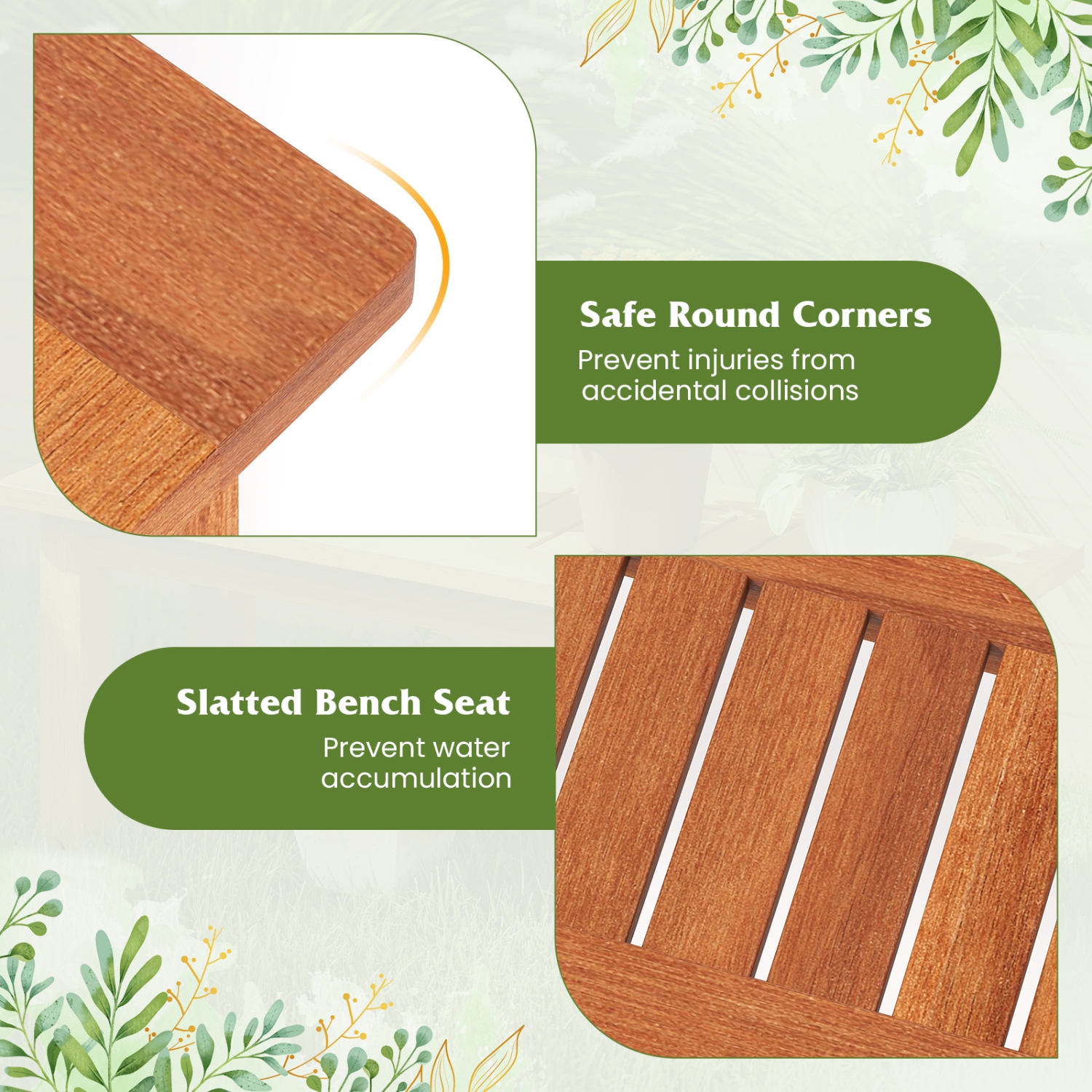 Gymax Wooden Plant Stand Set of 2 w/ Teak Oil Finish Slatted Top Rustic Plant Rack