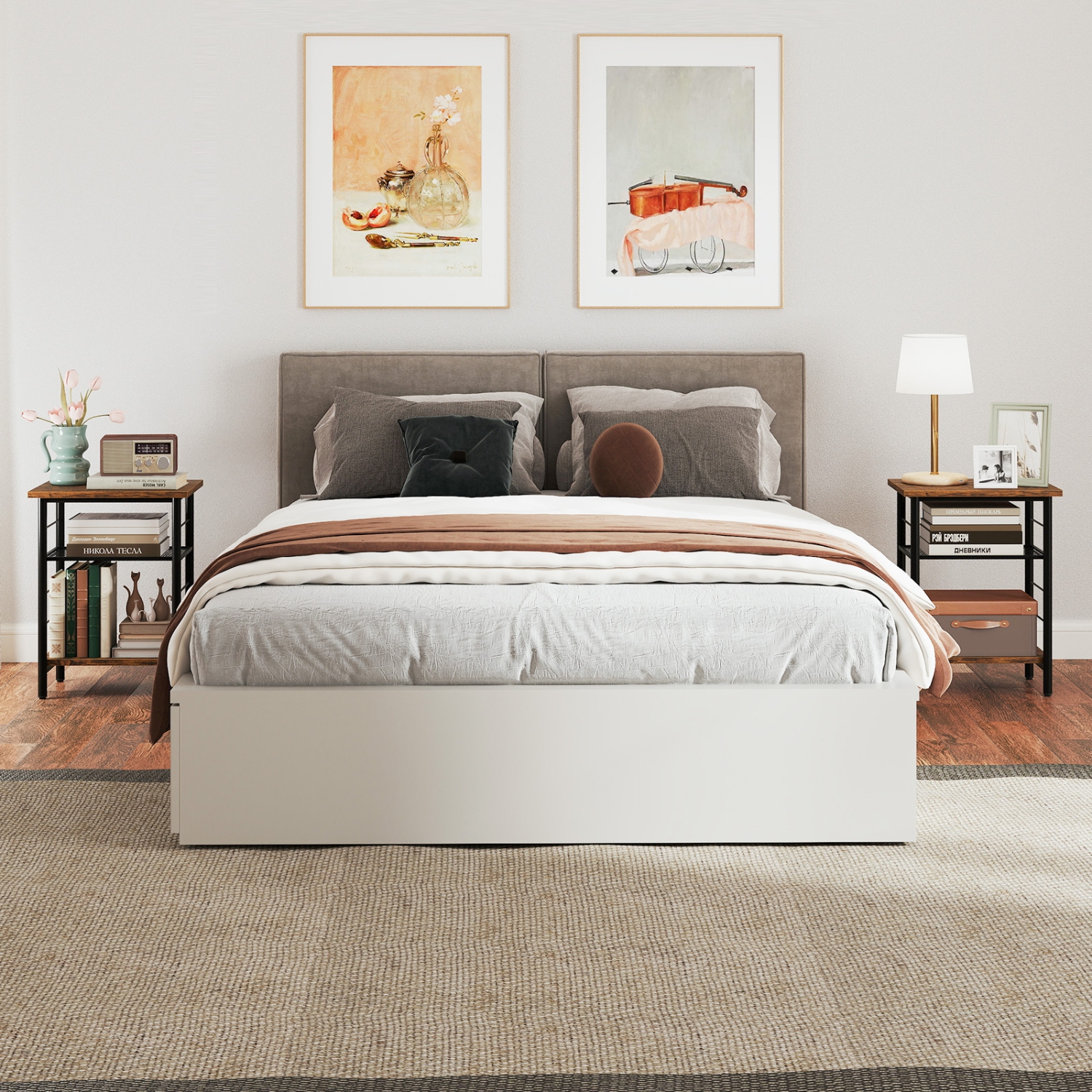 Gymax 2PCS 3-Tier Side End Table w/ Adjustable Mesh Shelf Narrow Nightstand