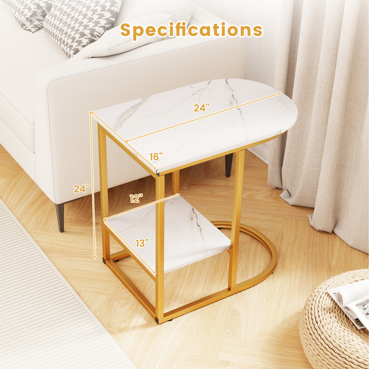 Gymax 2PCS C-Shaped Side Table Compact 2-tier Storage End Table for Small Space