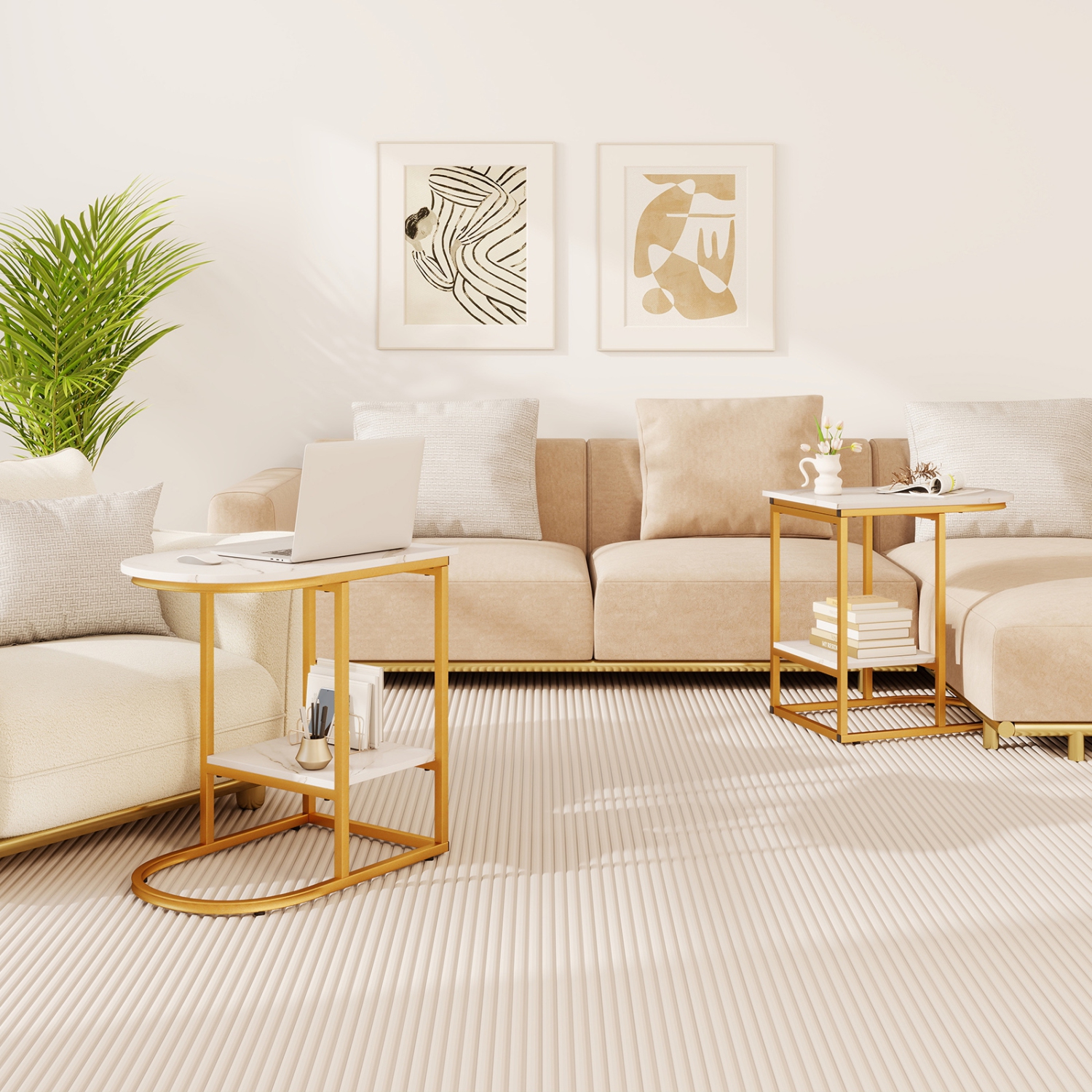 Gymax 2PCS C-Shaped Side Table Compact 2-tier Storage End Table for Small Space