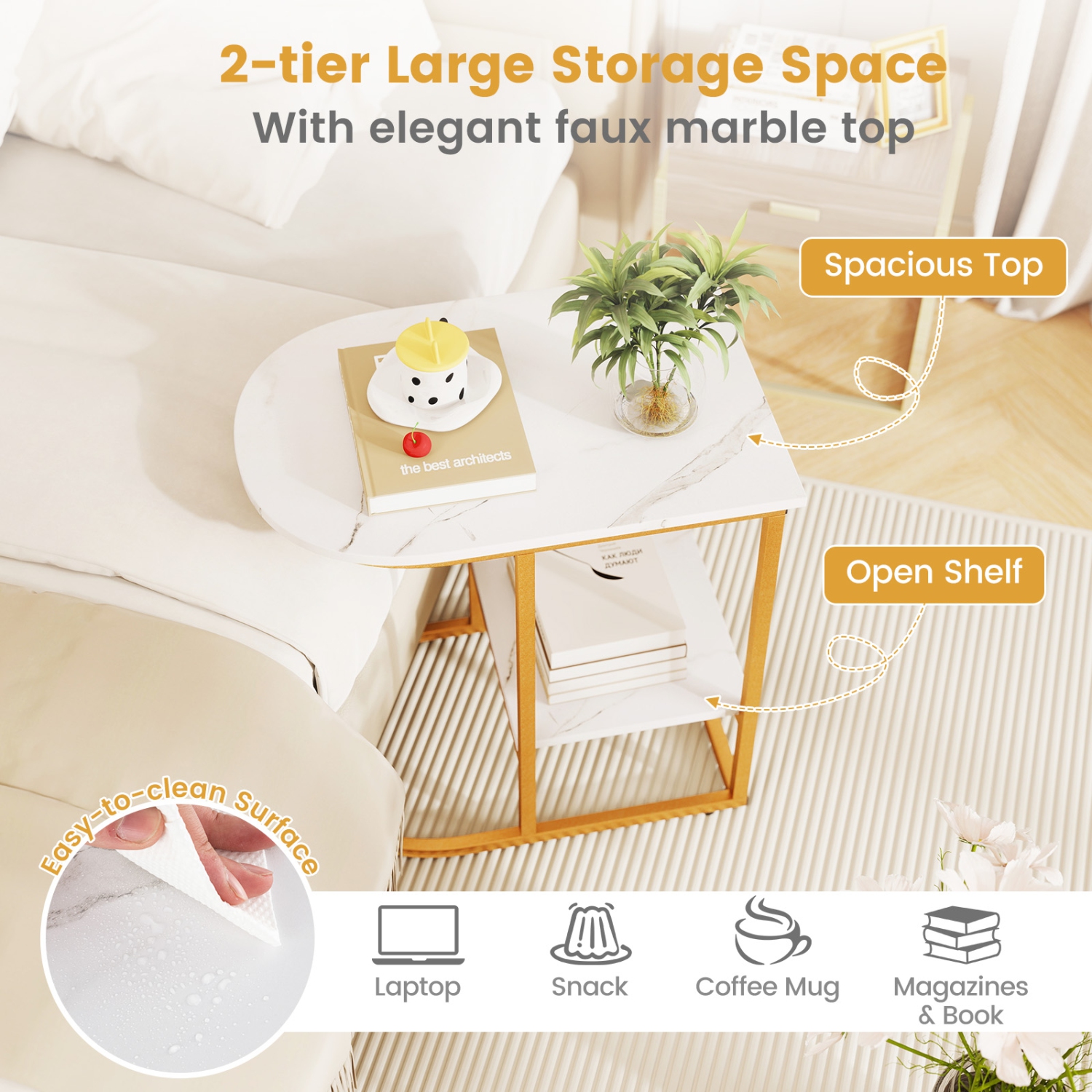 Gymax 2PCS C-Shaped Side Table Compact 2-tier Storage End Table for Small Space