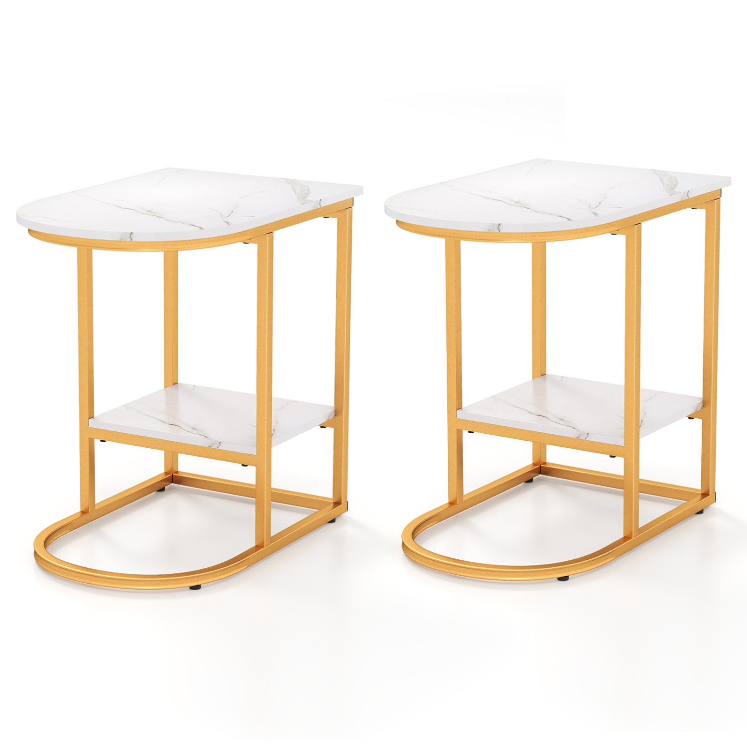 Gymax 2PCS C-Shaped Side Table Compact 2-tier Storage End Table for Small Space