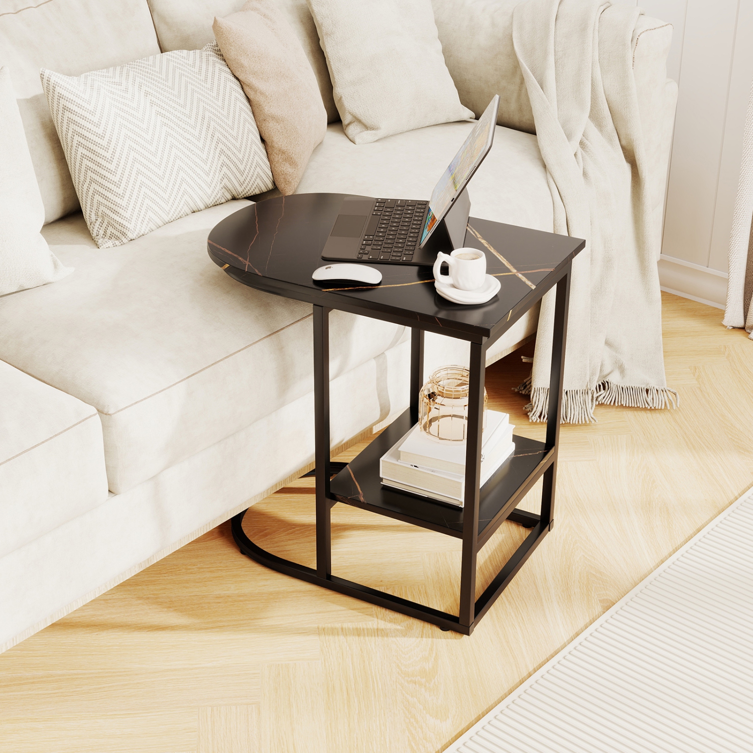 Gymax 2PCS C-Shaped Side Table Compact 2-tier Storage End Table for Small Space