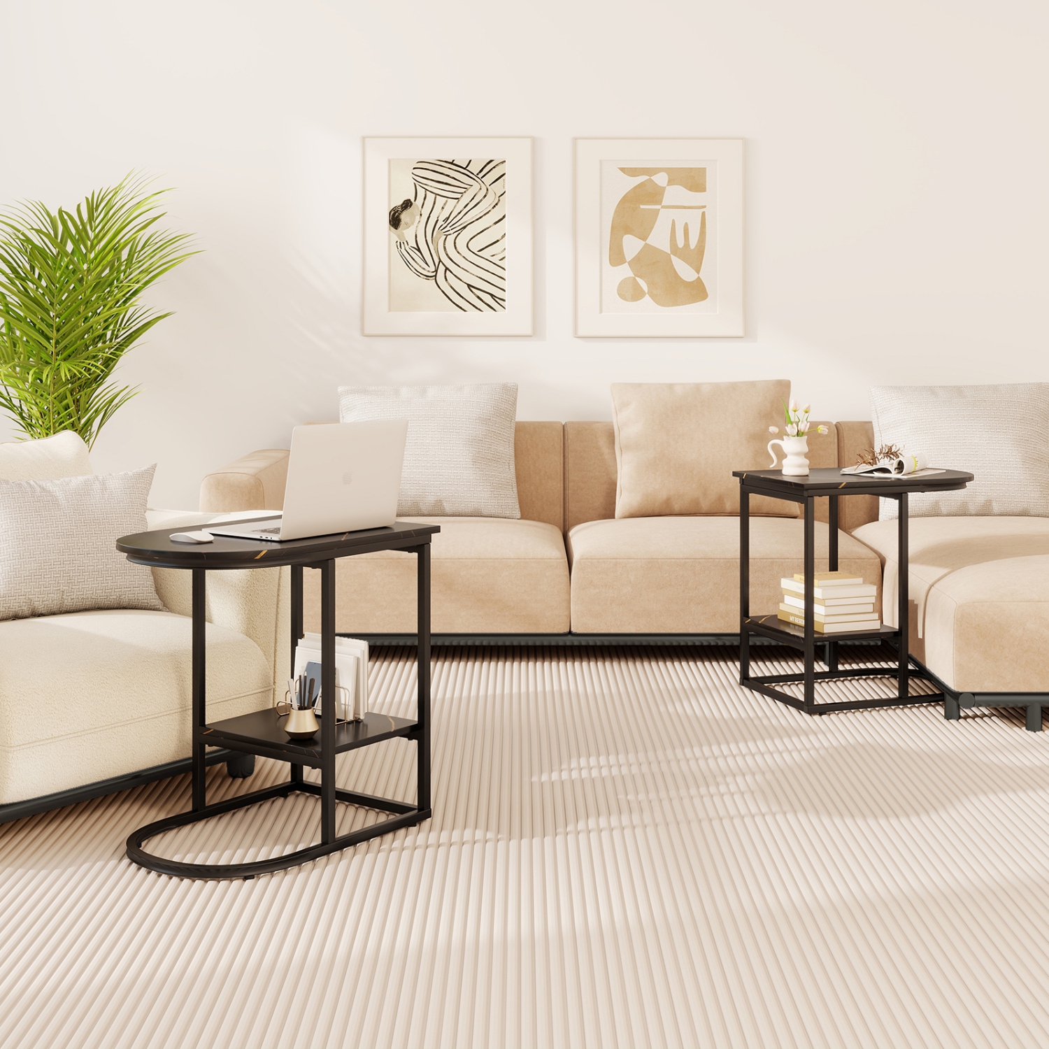 Gymax 2PCS C-Shaped Side Table Compact 2-tier Storage End Table for Small Space