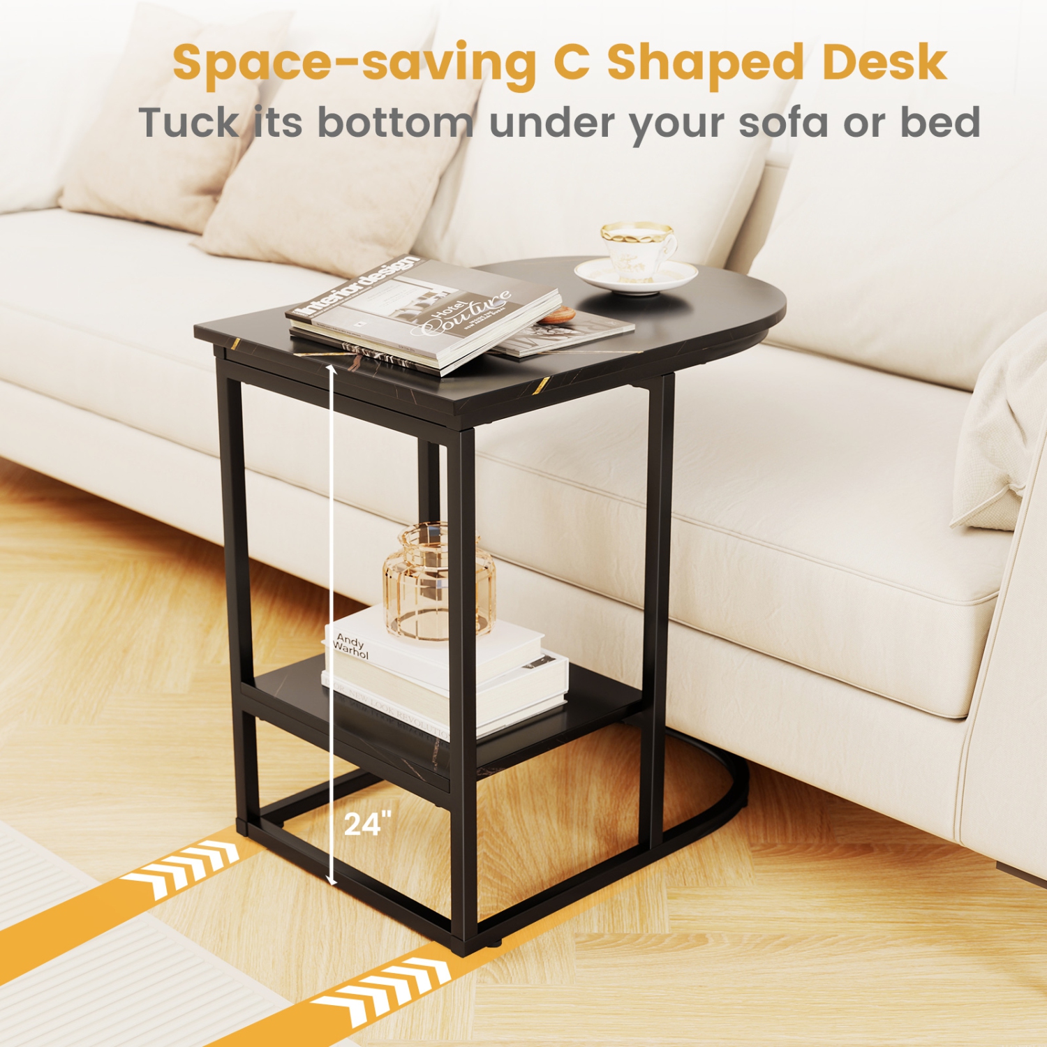 Gymax 2PCS C-Shaped Side Table Compact 2-tier Storage End Table for Small Space