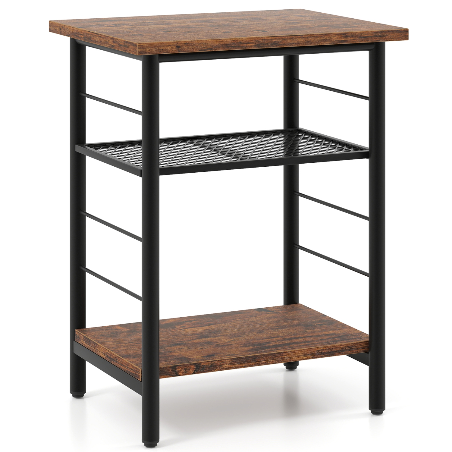 Gymax 3-Tier Side End Table w/ Adjustable Mesh Shelf Narrow Nightstand