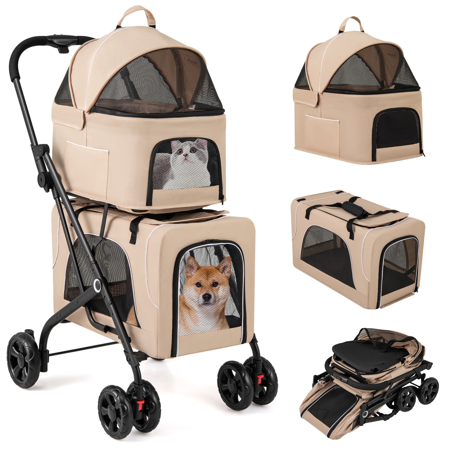 Gymax Double Pet Stroller for 2 Dogs or Cats w/ 2 Detachable Carriers Safety Belt