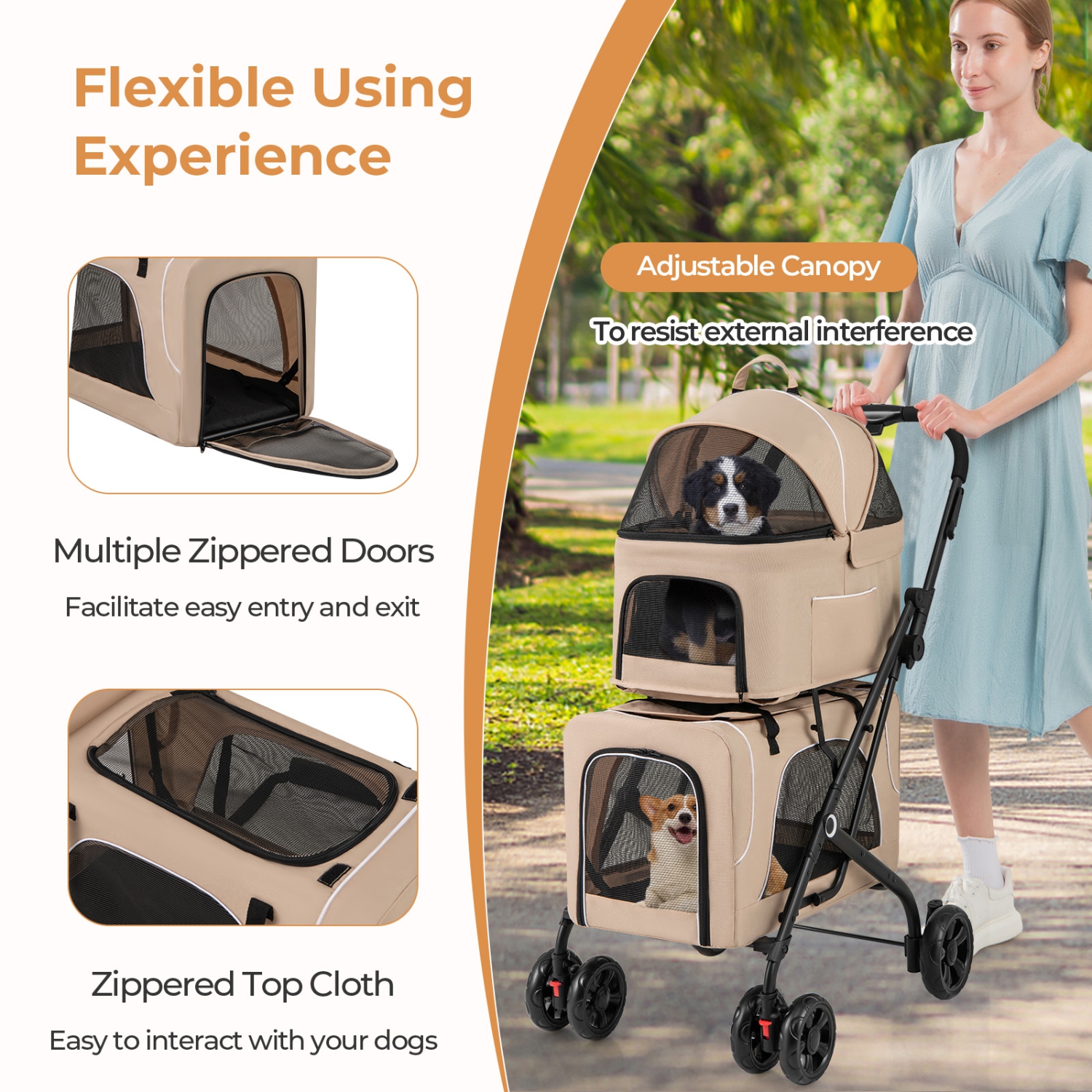 Gymax Double Pet Stroller for 2 Dogs or Cats w/ 2 Detachable Carriers Safety Belt