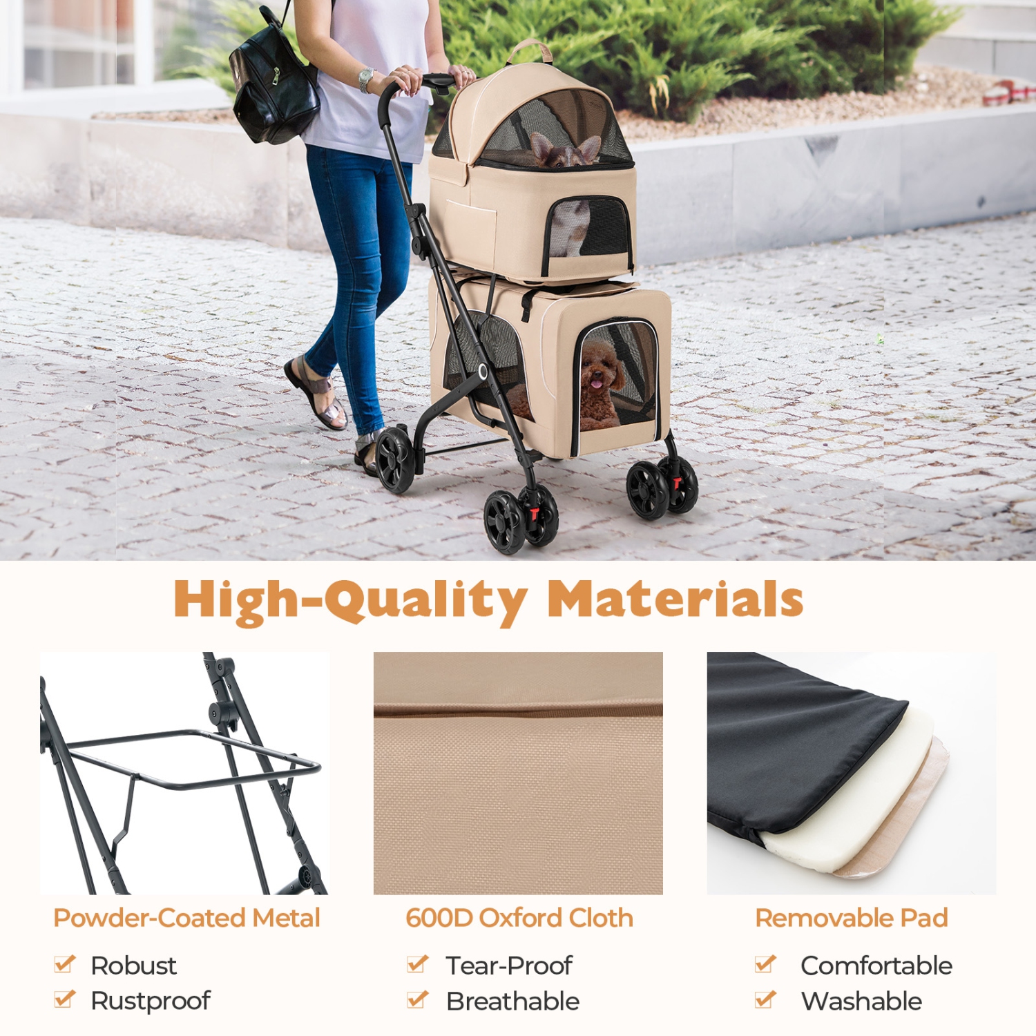 Gymax Double Pet Stroller for 2 Dogs or Cats w/ 2 Detachable Carriers Safety Belt