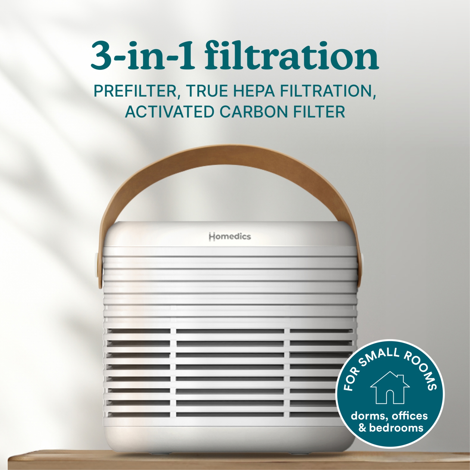 Purificateur d'air de table HEPA 3-en-1 de HoMedics pour la chambre et le bureau