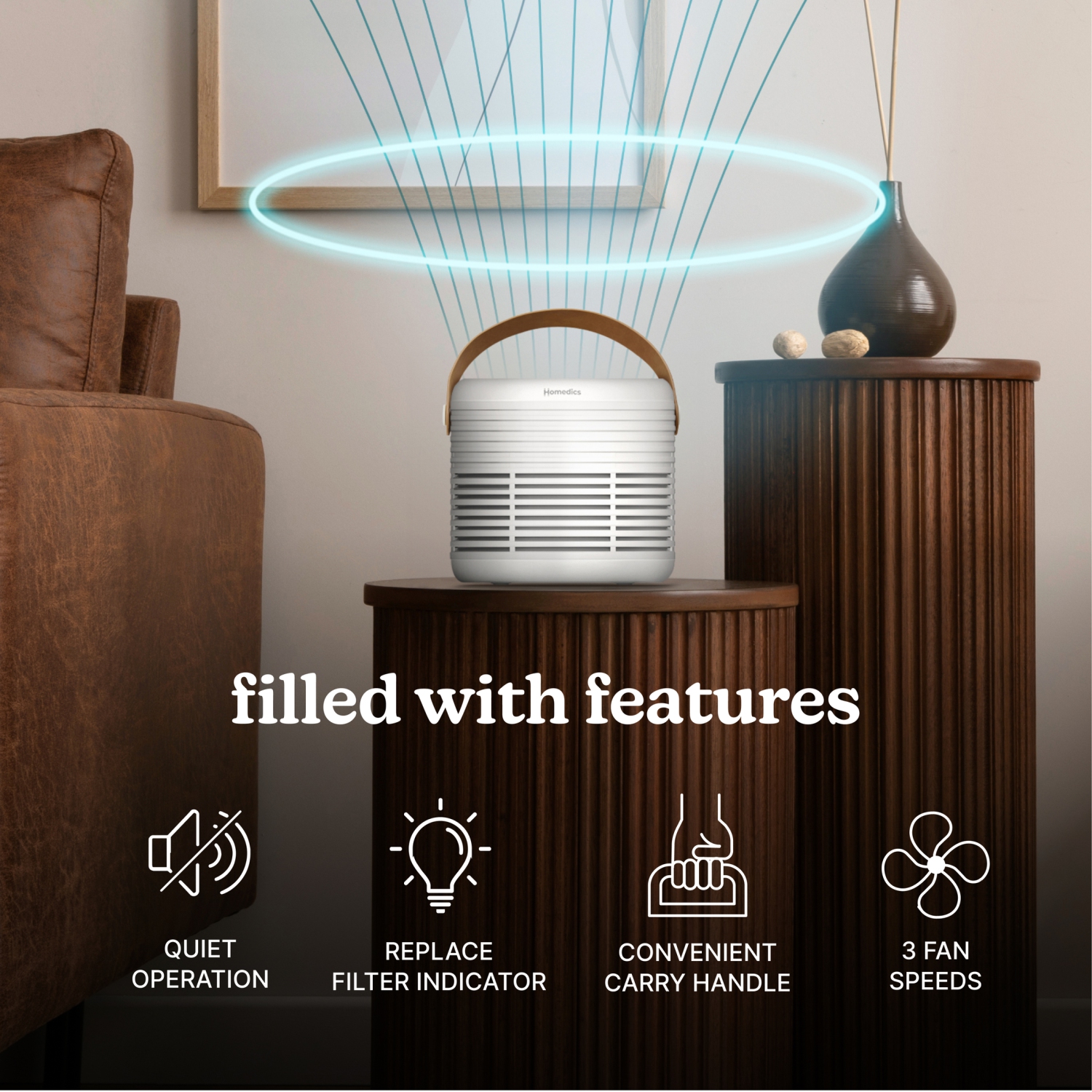 Purificateur d'air de table HEPA 3-en-1 de HoMedics pour la chambre et le bureau