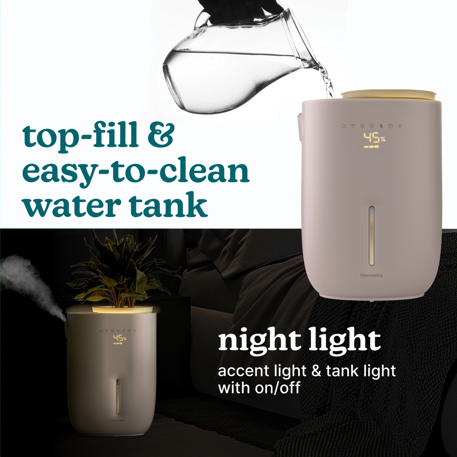 Humidificateur ultrasonique à vapeur chaude et froide Nature de HoMedics – Autonomie de 60 heures