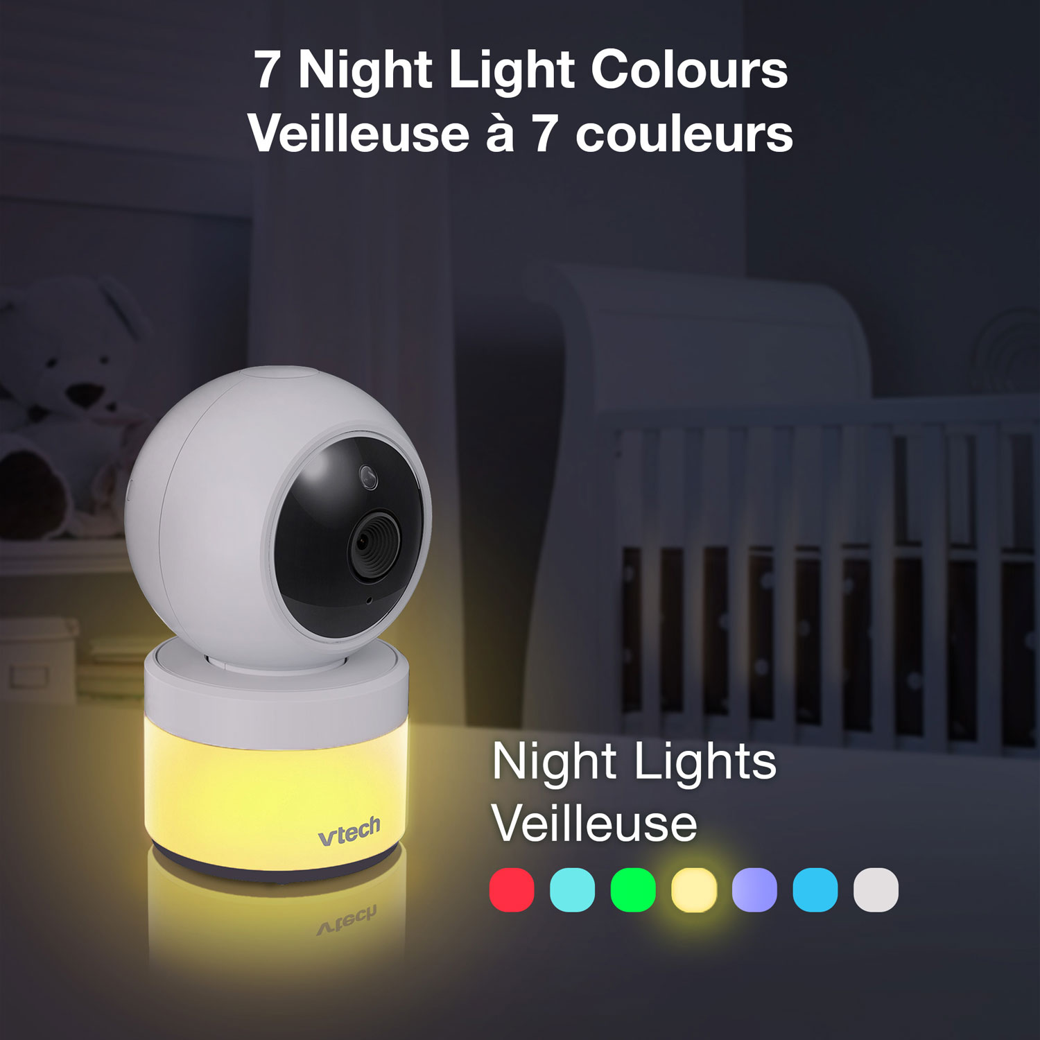 Interphone surveillance vidéo 5 po avec 2 caméras, panorama/inclinaison, veilleuse et communication bidirectionnelle de VTech