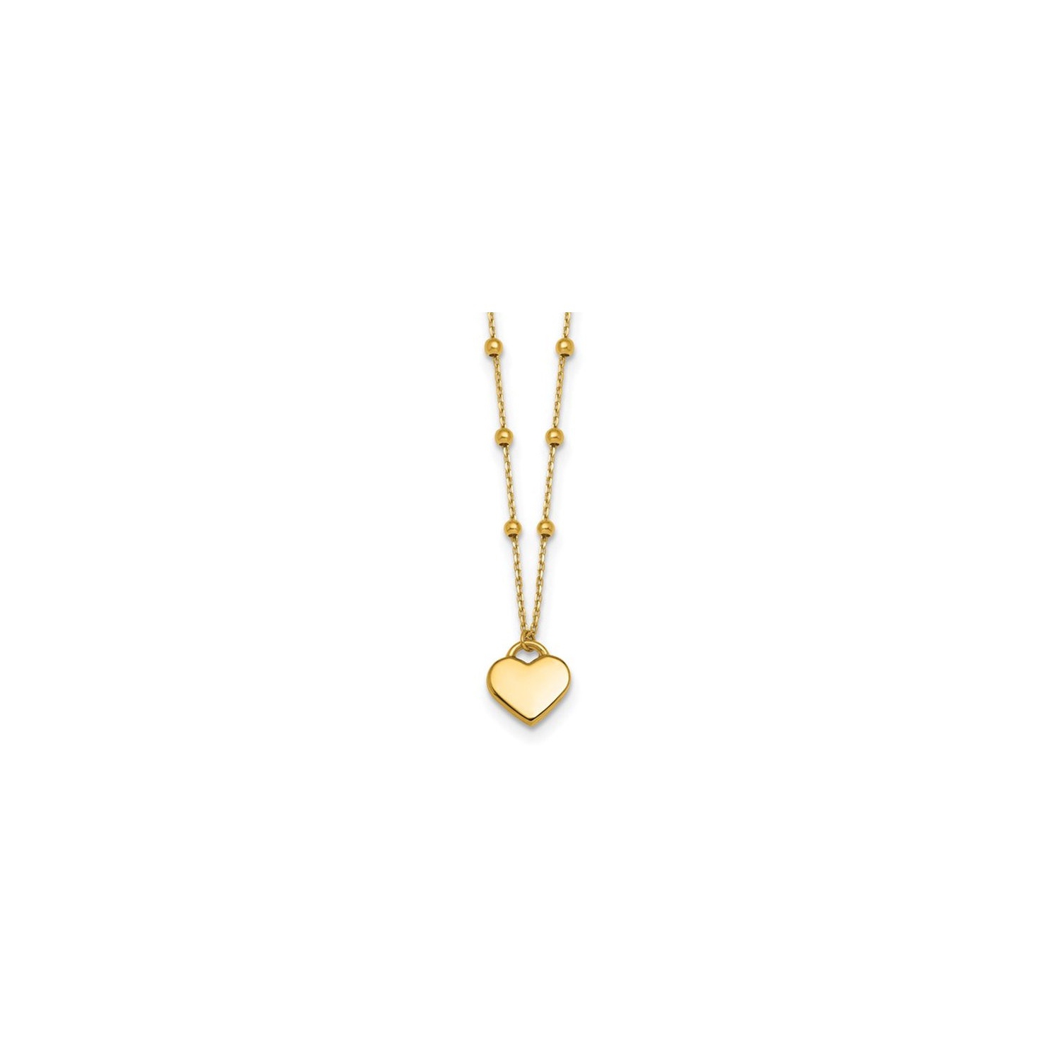 14K Yellow Gold Beadded Heart Pendant Necklace with Chain