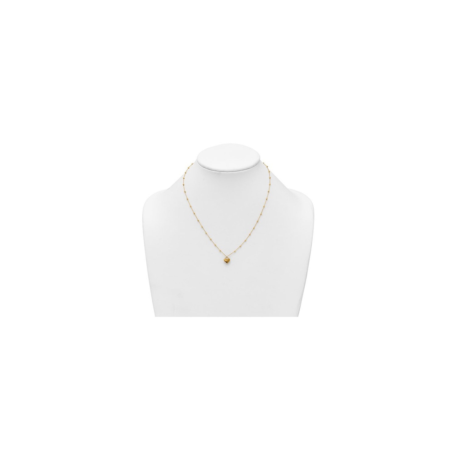 14K Yellow Gold Beadded Heart Pendant Necklace with Chain