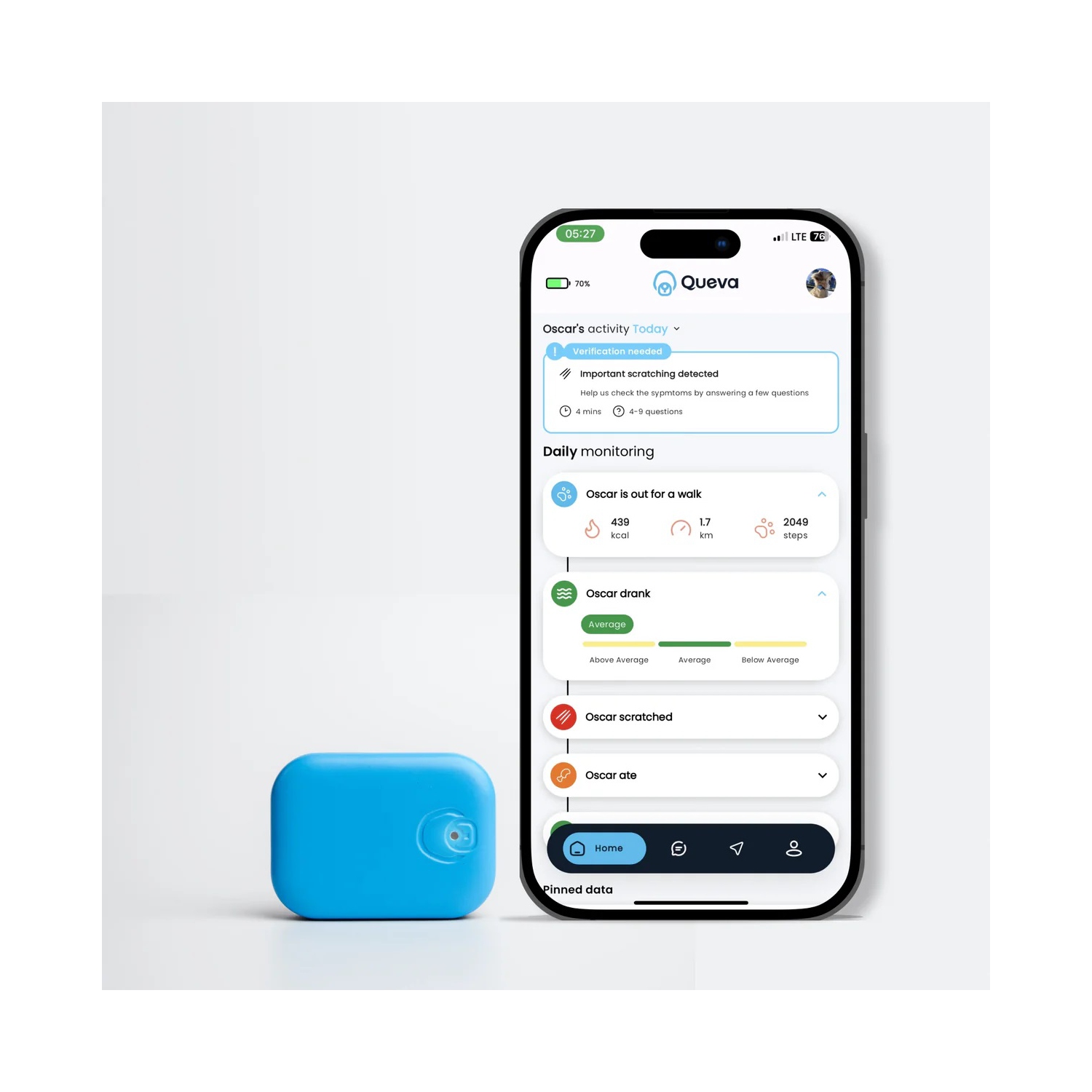 Queva – Moniteur d'activité intelligent pour chiens Health+Behavior V1, bleu
