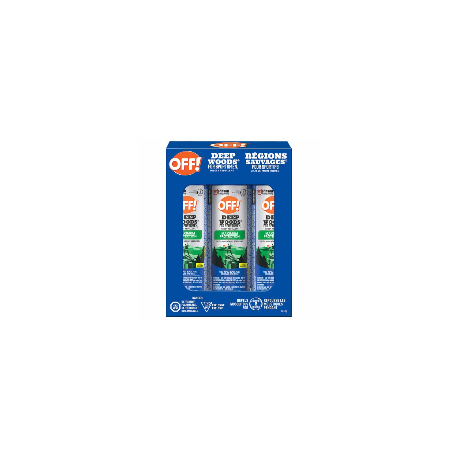 OFF! Deep Woods 30% DEET Sportsmen Insect Repellant 8h Protection against Mosquitoes Ticks Black Flies, 3 x 230g