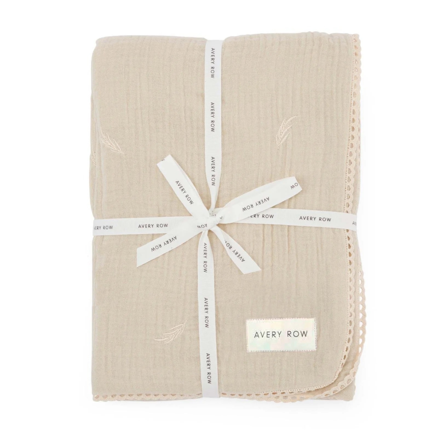 Avery Row - Couverture en mousseline brodée - Grasslands, Mily White