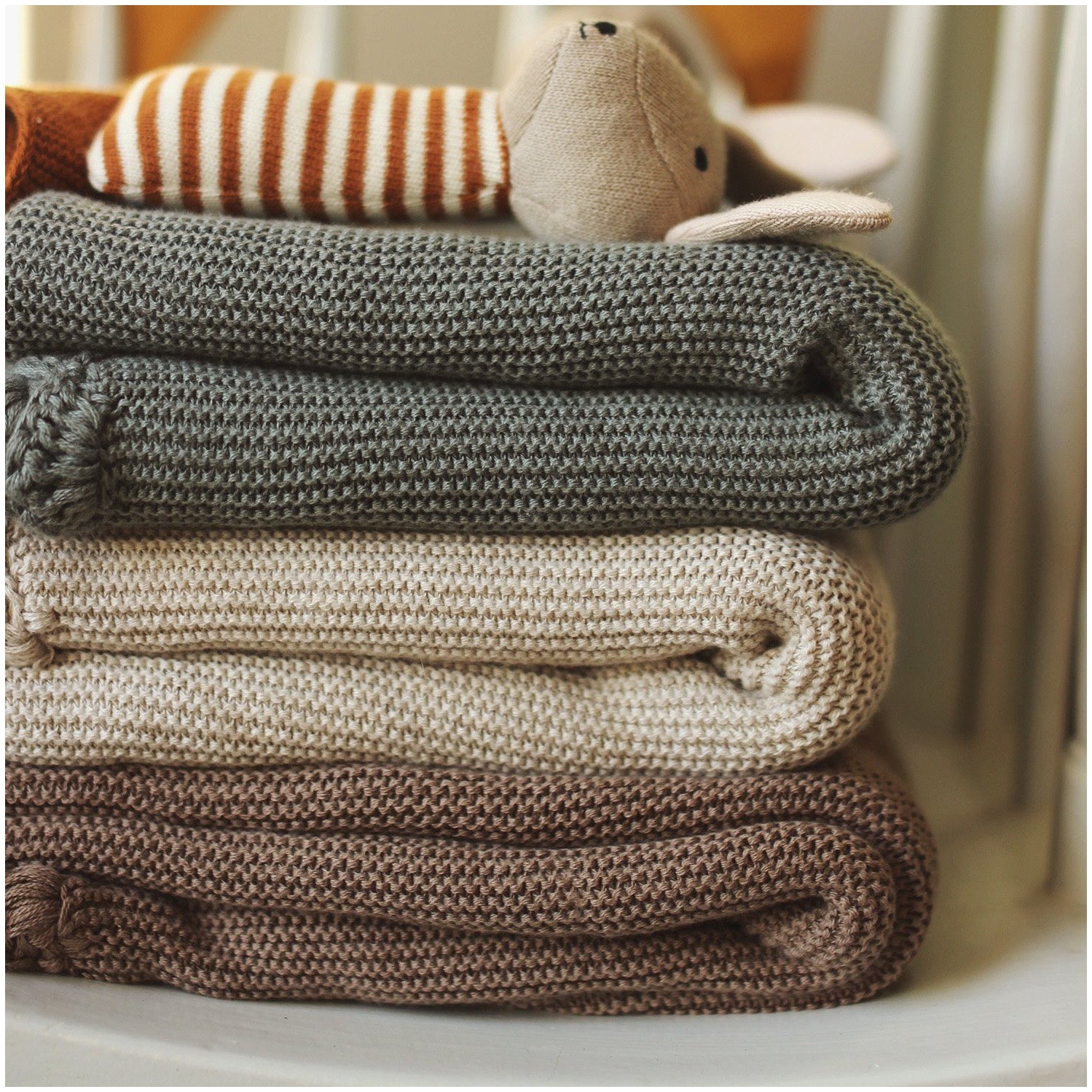 Avery Row - Scallop Knit Blanket - Stone