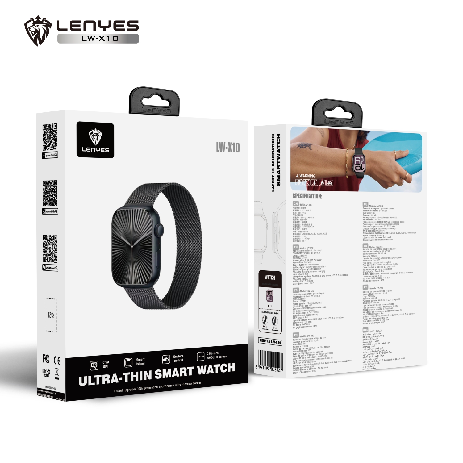 LENYES Smartwatch S10 | 2.04″ AMOLED • BT 5.0 Calls • Smart Island Alerts • Gesture Control • 7-10 Day Battery • IP67 Waterproof