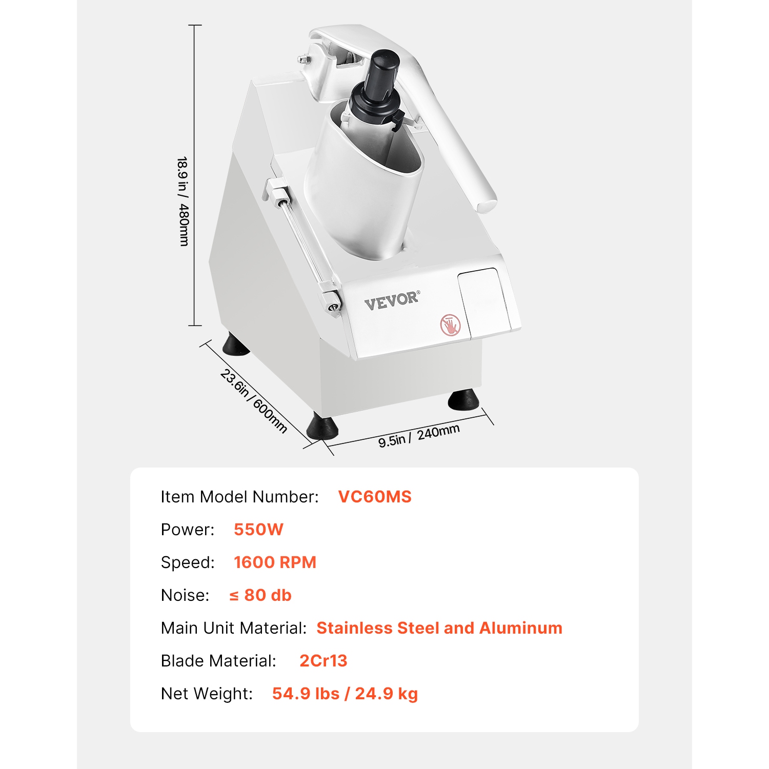 VEVOR Food Processor & Vegetable Chopper, 2 Feeding Holes Food-Grade Stainless Steel, 6 Detachable Blades, 3mm/5mm/7mm/10mm Shredder, 2mm/4mm Slicer,